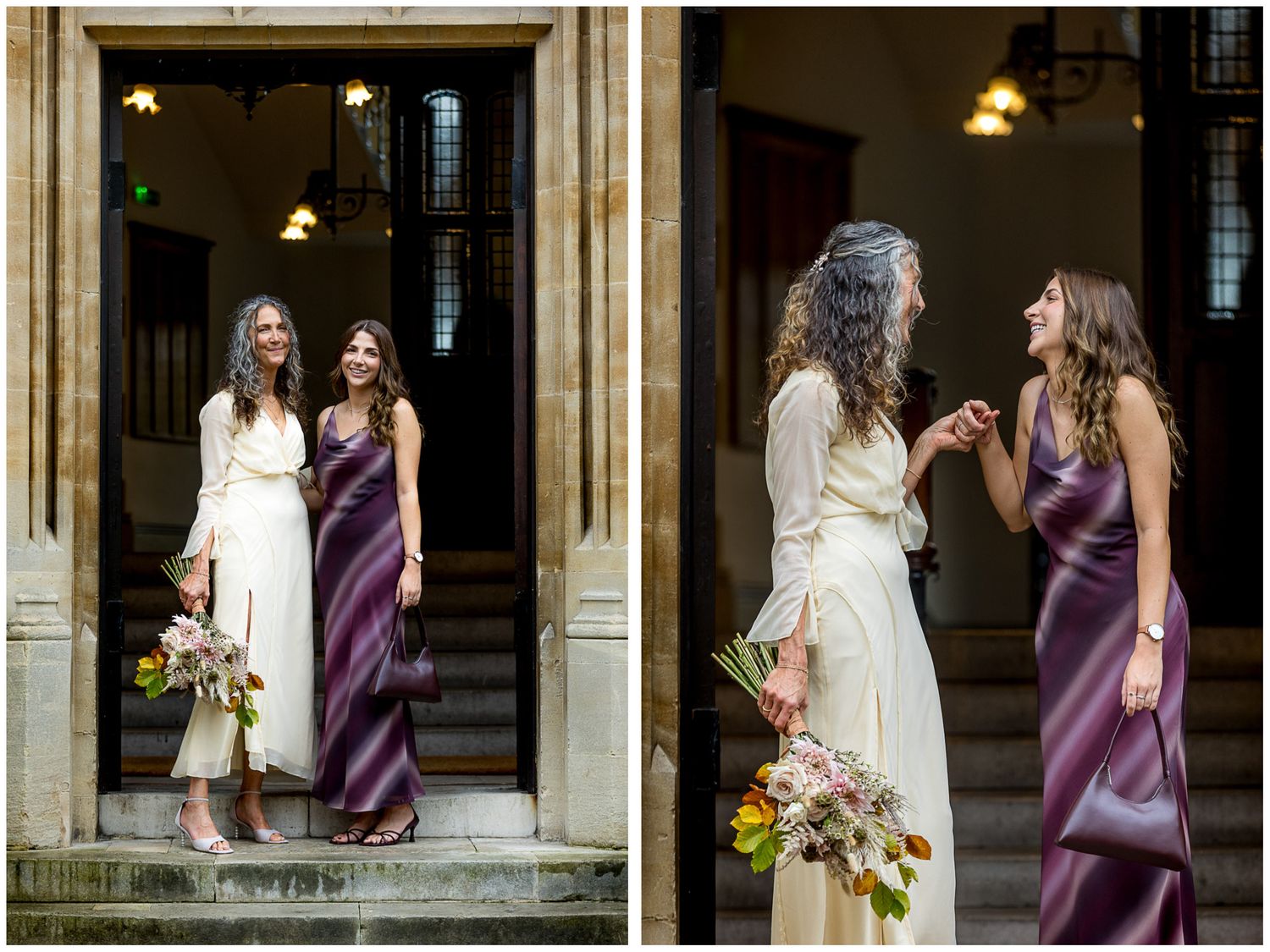 Bride and her daughter on the step of Winchester's registry office