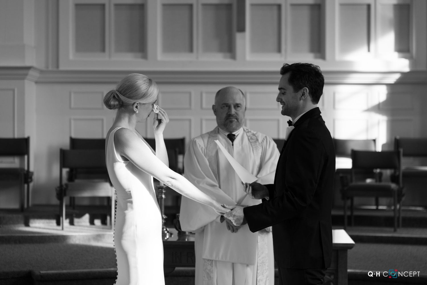 Black and white photo series showing dance partners practicing ballroom steps in a studio setting.