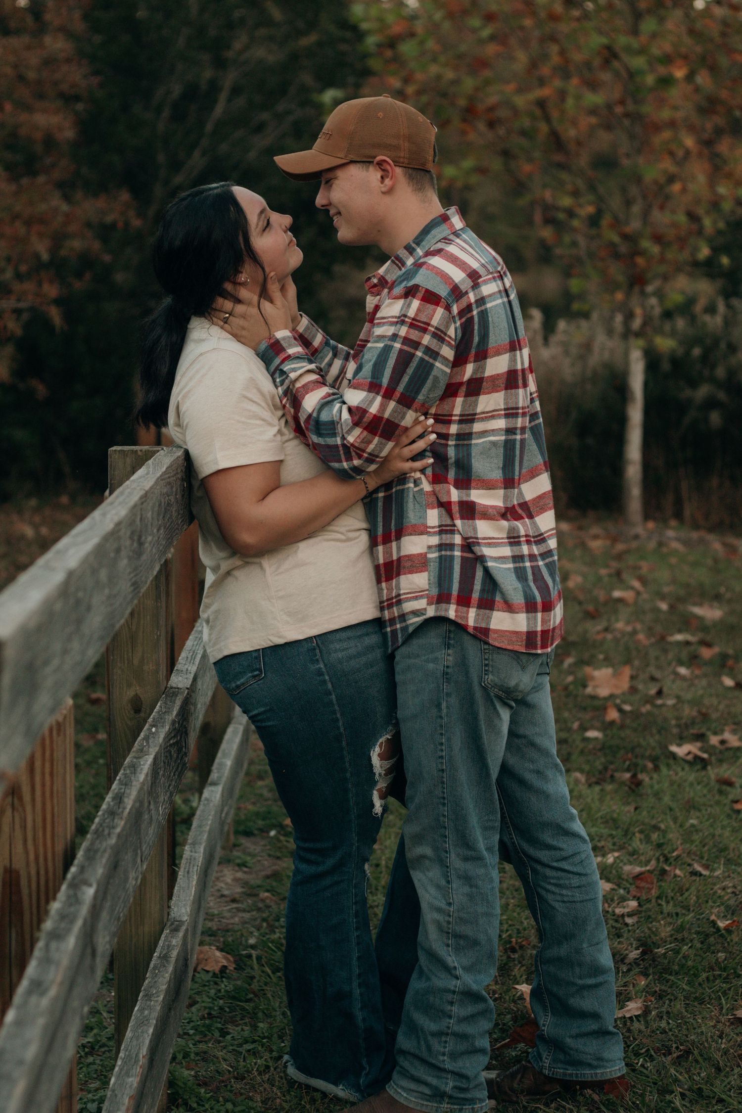Couple session in a field setting.