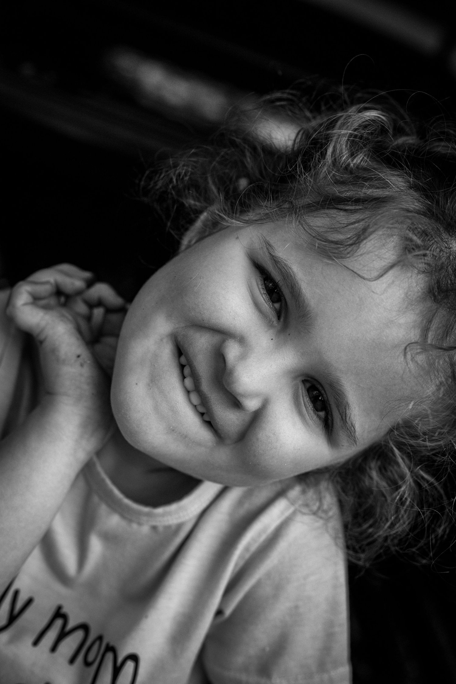 Young child in black and white.