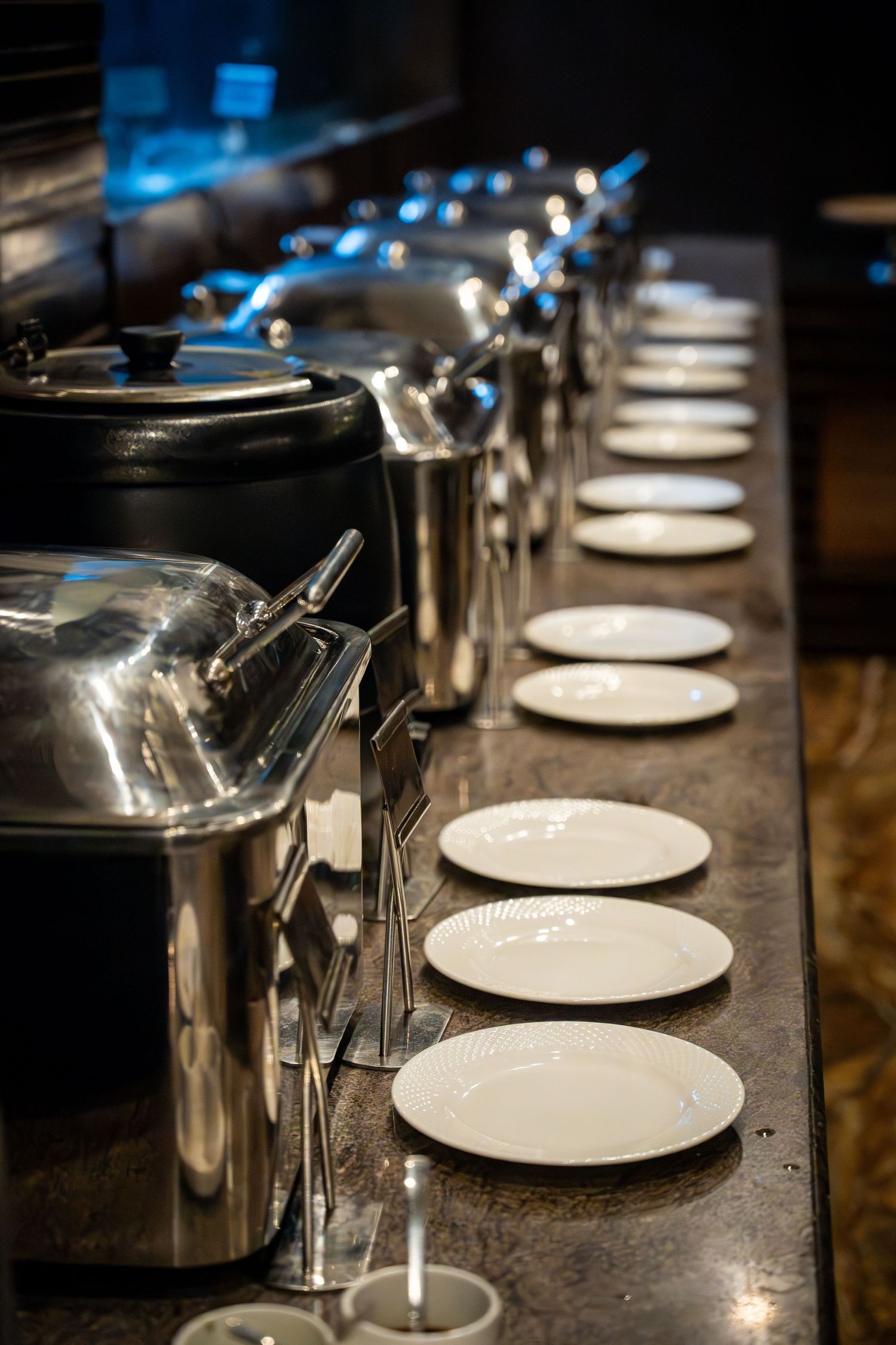 Detail shot of dishes in a restaurant.