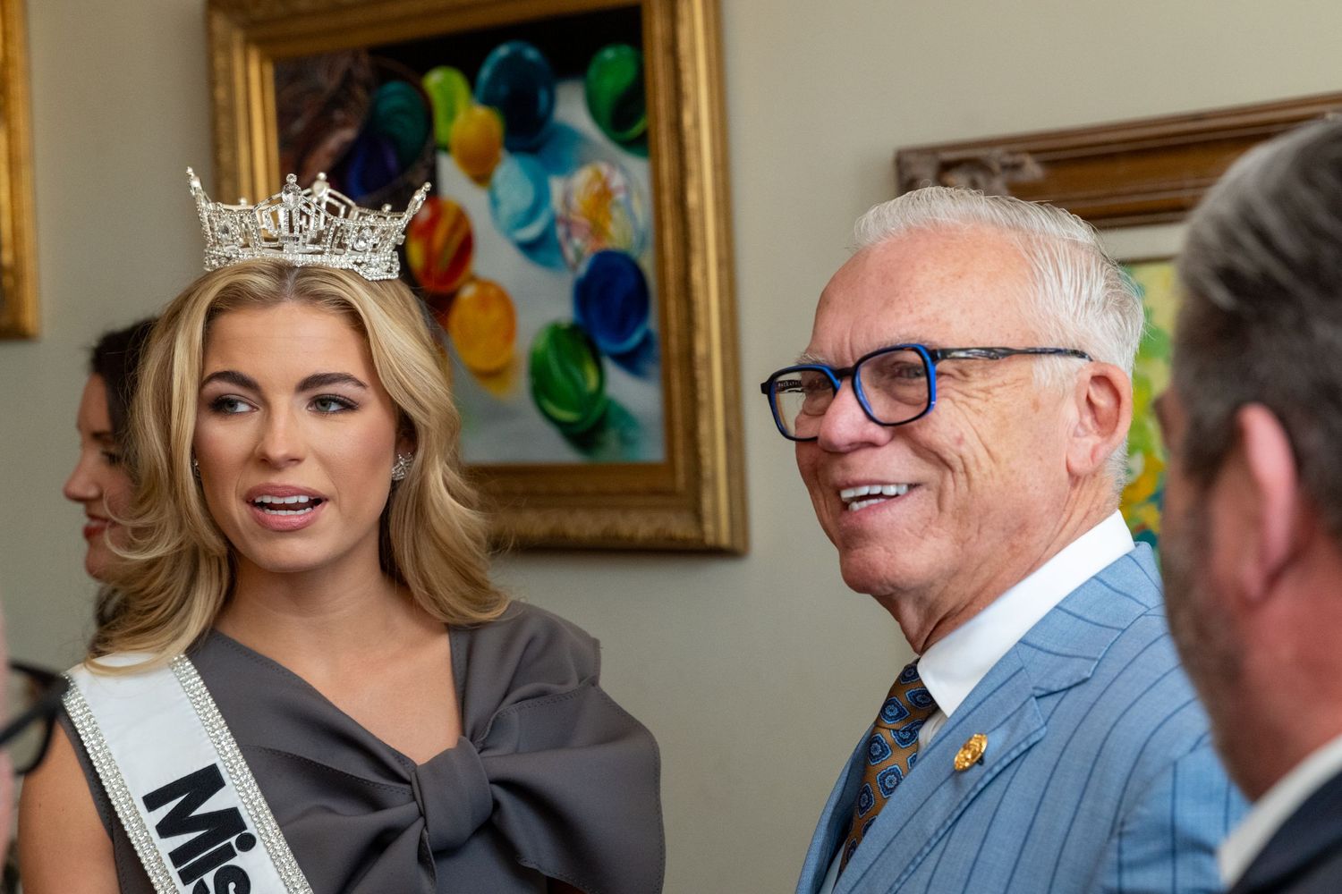 Miss America speaks to guests at a luncheon in Hoover, AL.