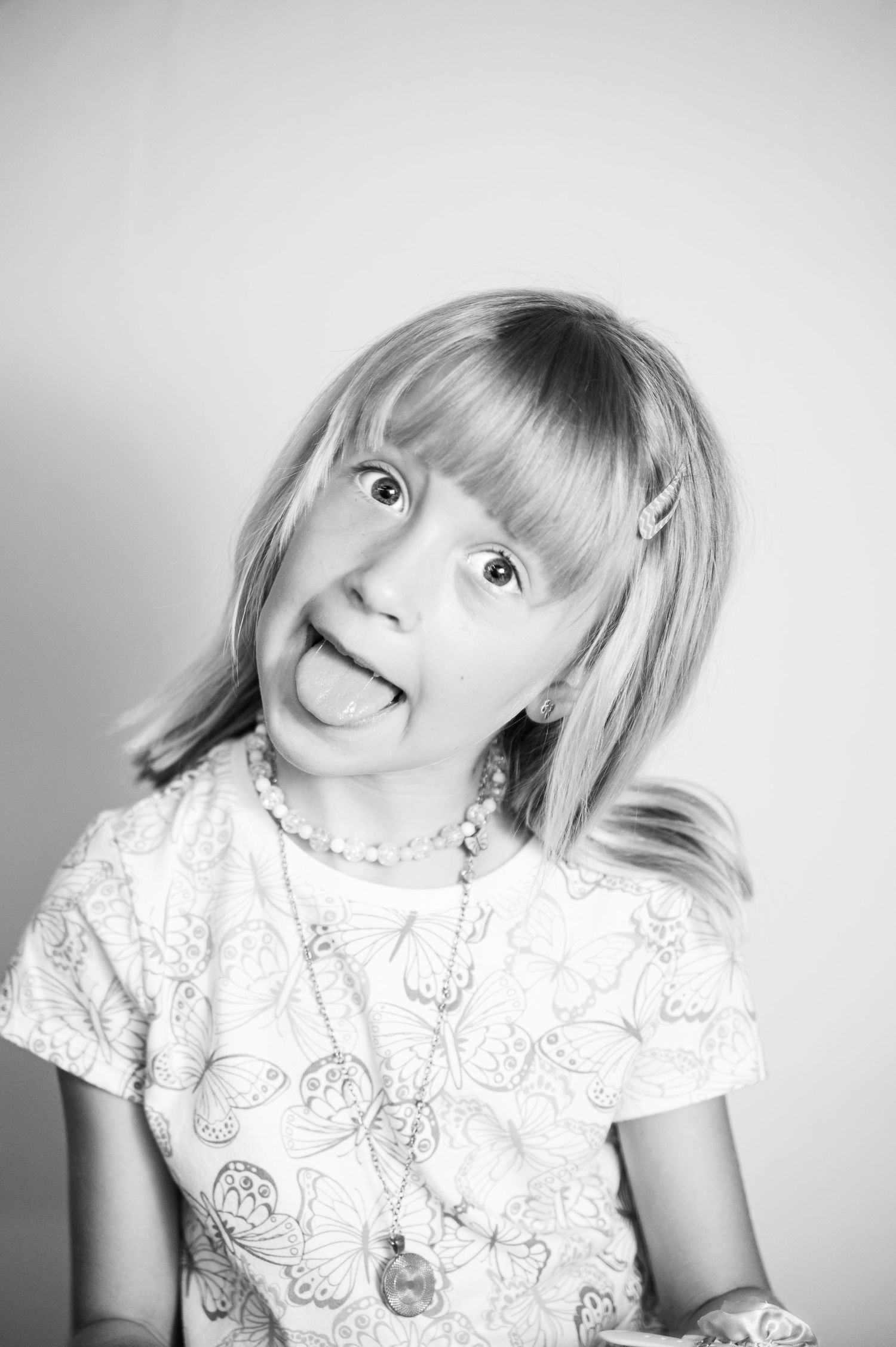 Black and white sequence showing animated expressions and pigtails hairstyle.
