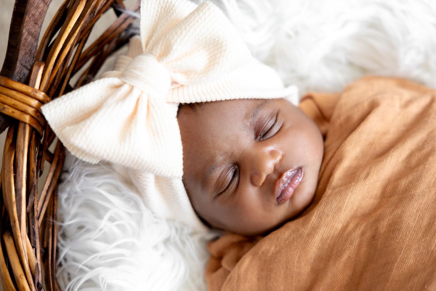 Soft and dreamy close-up portrait highlights peaceful sleeping features.