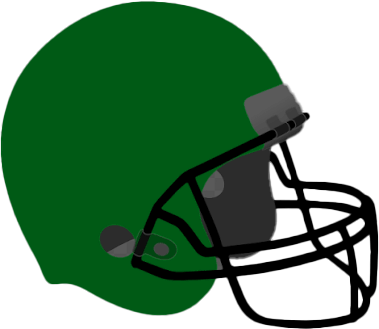 Green football helmet with black face mask and chin strap, isolated on white background.
