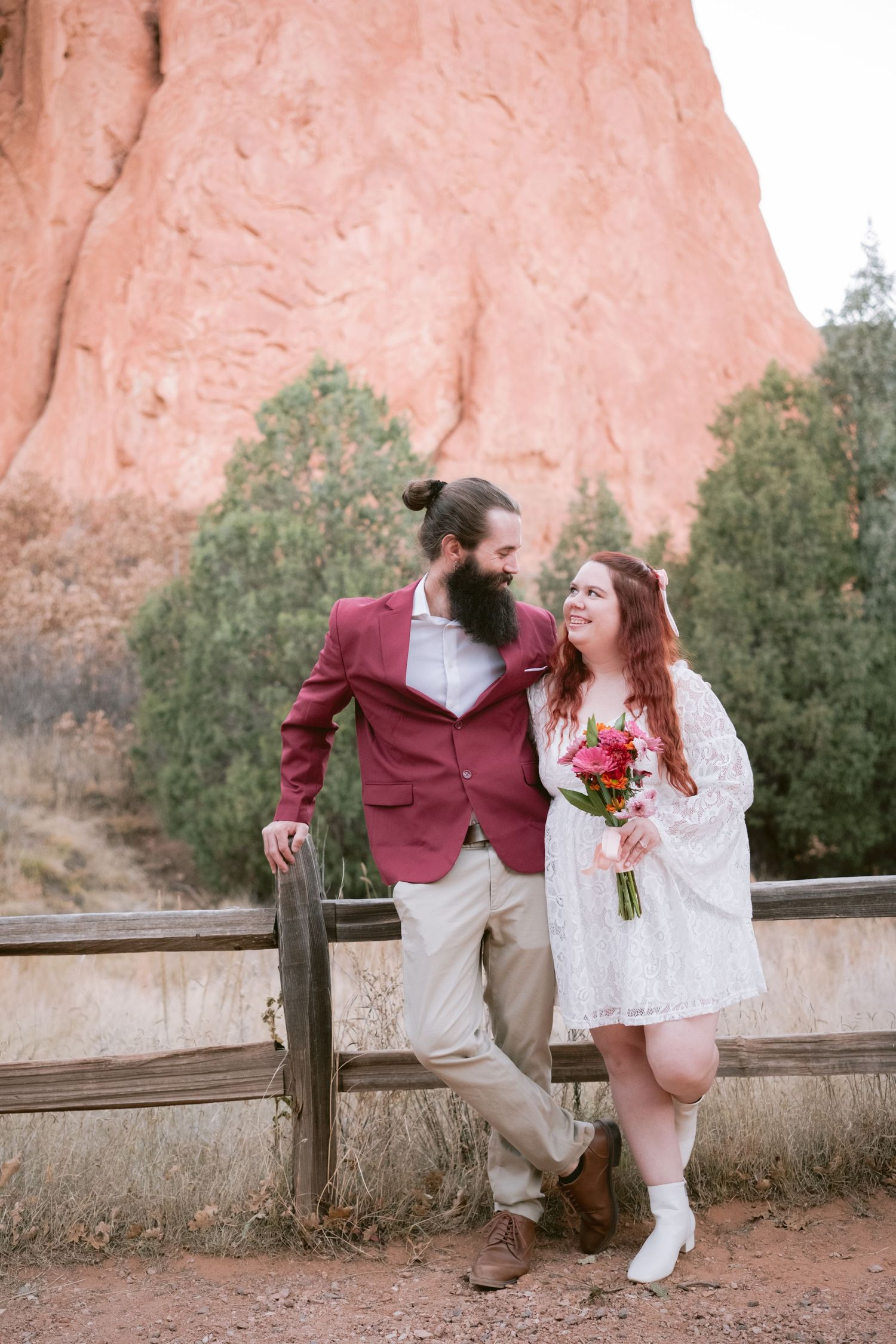 Newlyweds at their elopement at Garden of the Gods Park in Colorado, Springs, Colorado.