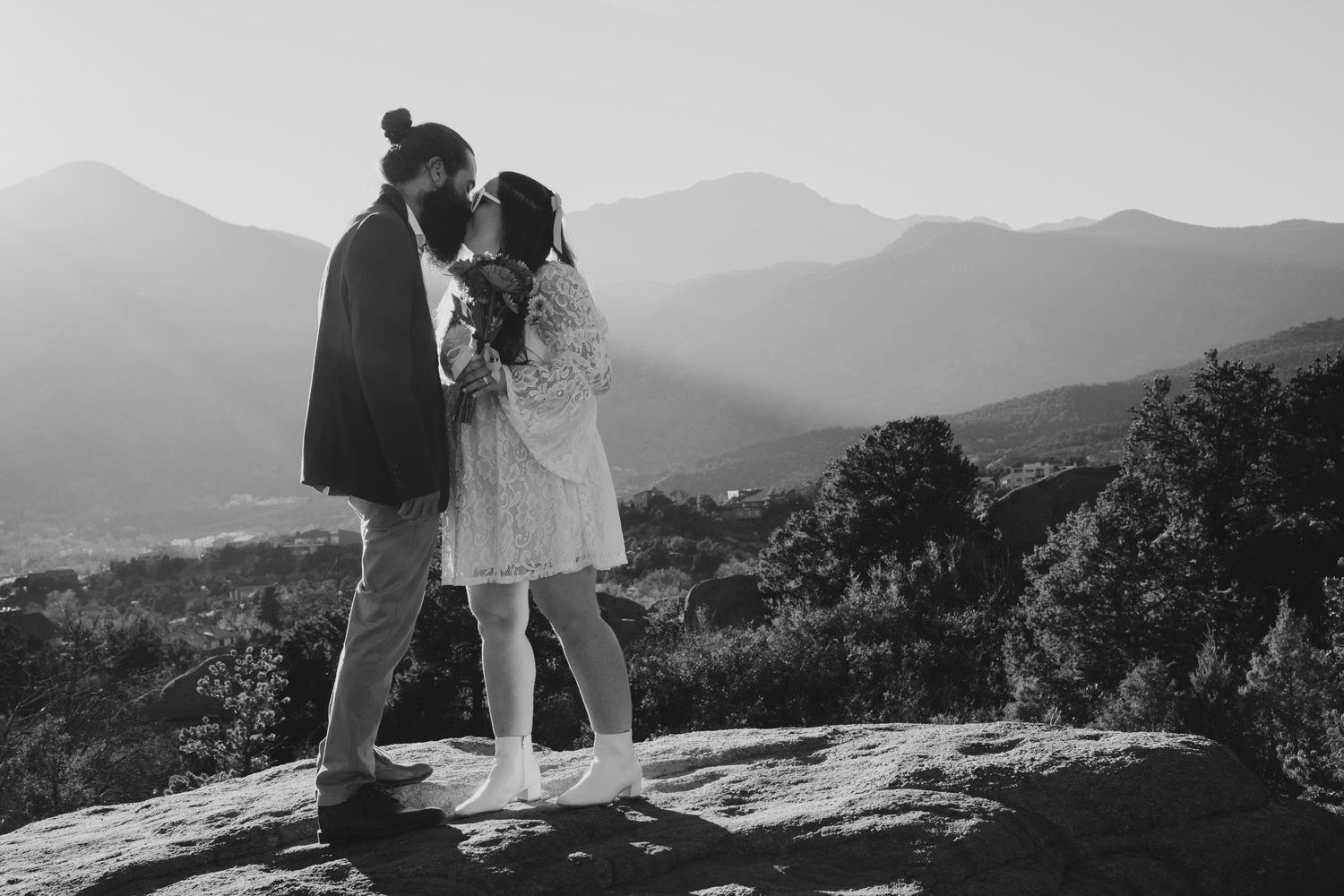 Newlyweds at their elopement at Garden of the Gods Park in Colorado, Springs, Colorado.