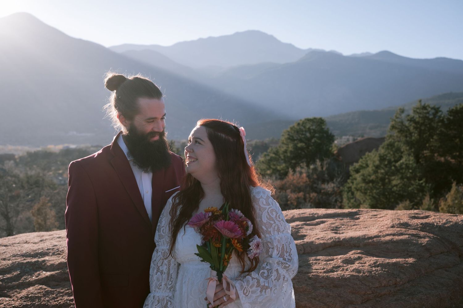 Newlyweds at their elopement at Garden of the Gods Park in Colorado, Springs, Colorado.