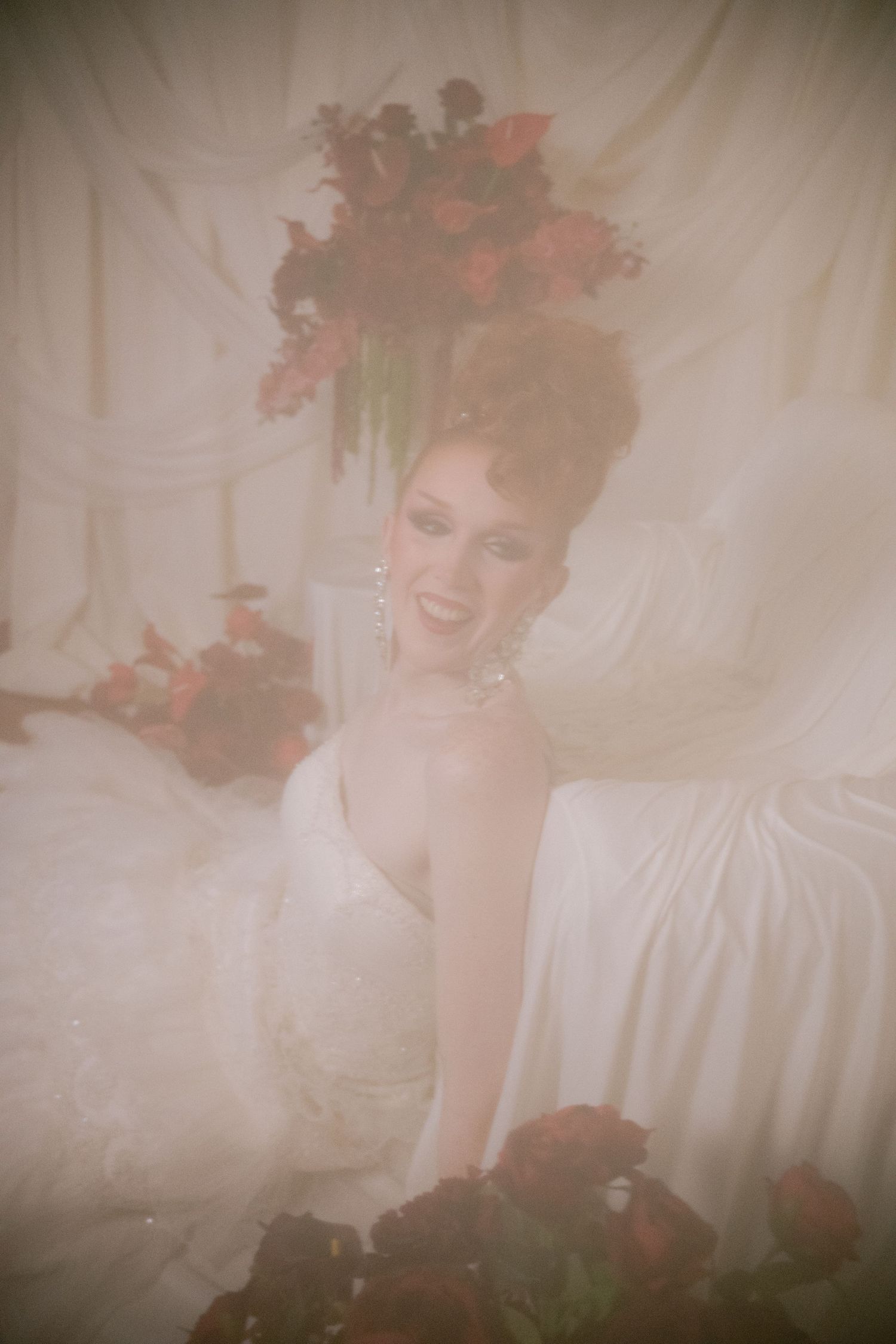 A bride laughing