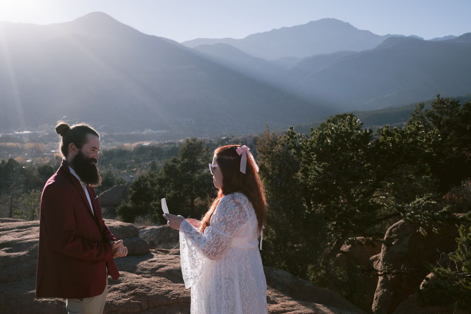 Newlyweds at their elopement at Garden of the Gods Park in Colorado, Springs, Colorado.