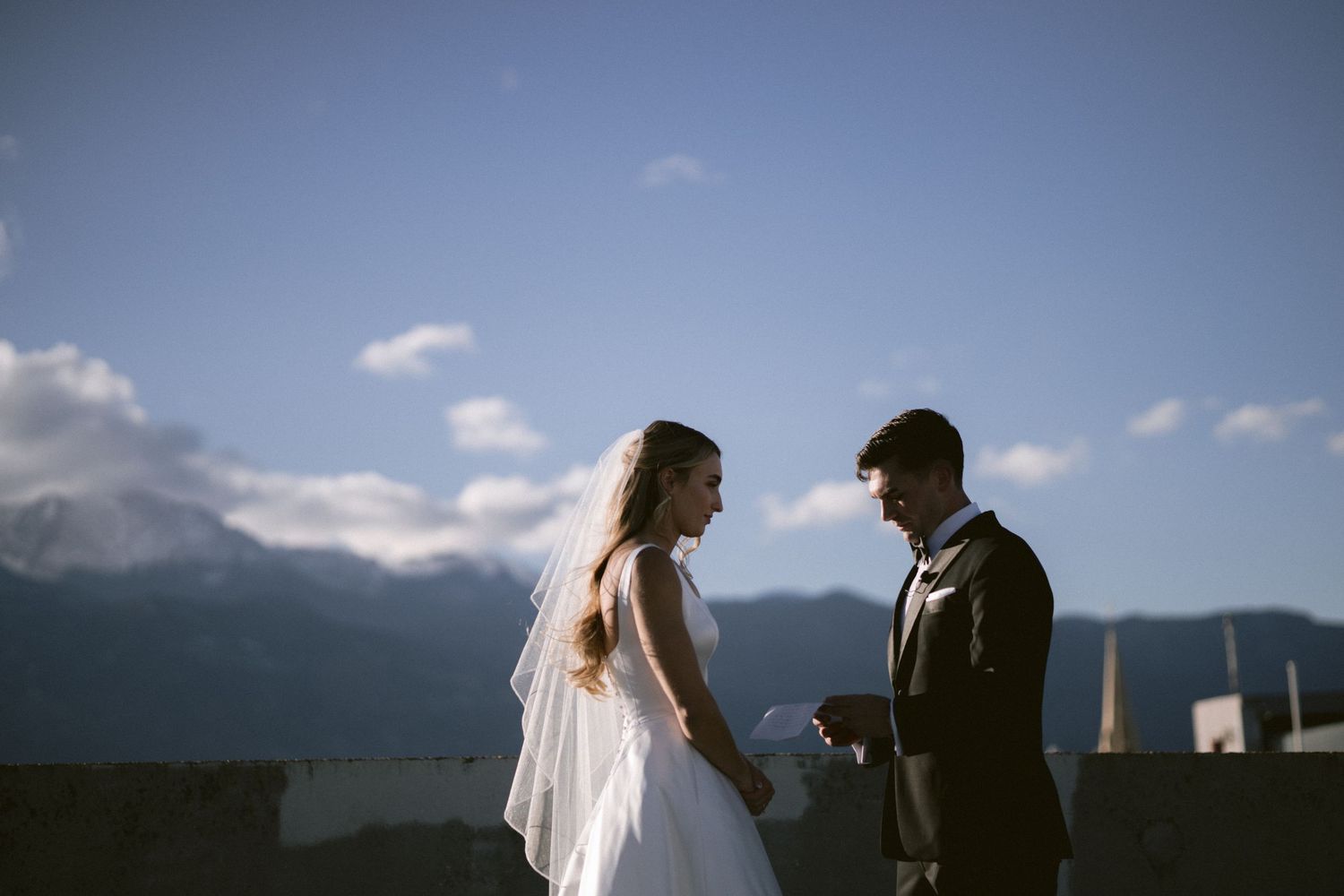 A couple reading their vows in downtown Colorado Springs