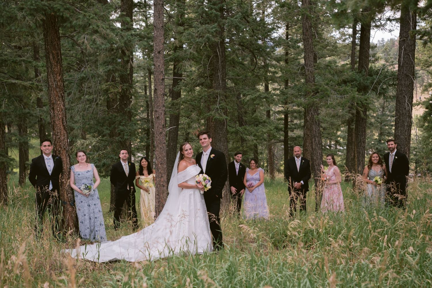 Bridal party in the forest in Golden, Colorado.
