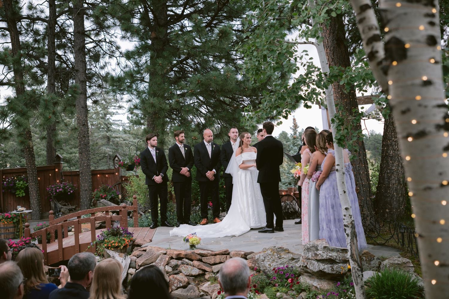 A newlywed couple at their wedding at Christie's of Genesee in Golden, Colorado.