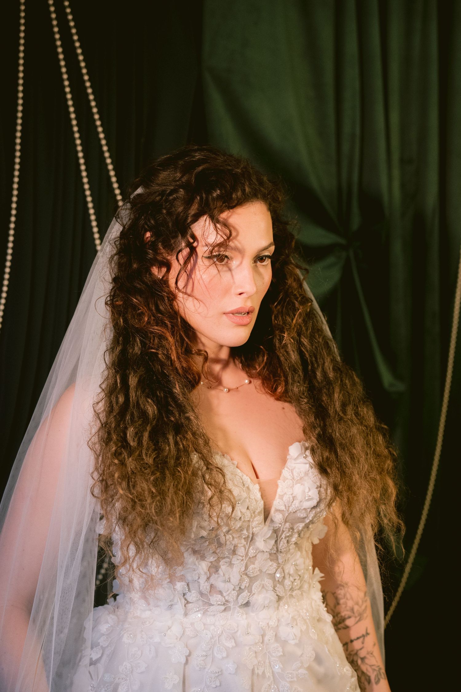 A bride looking off to the side