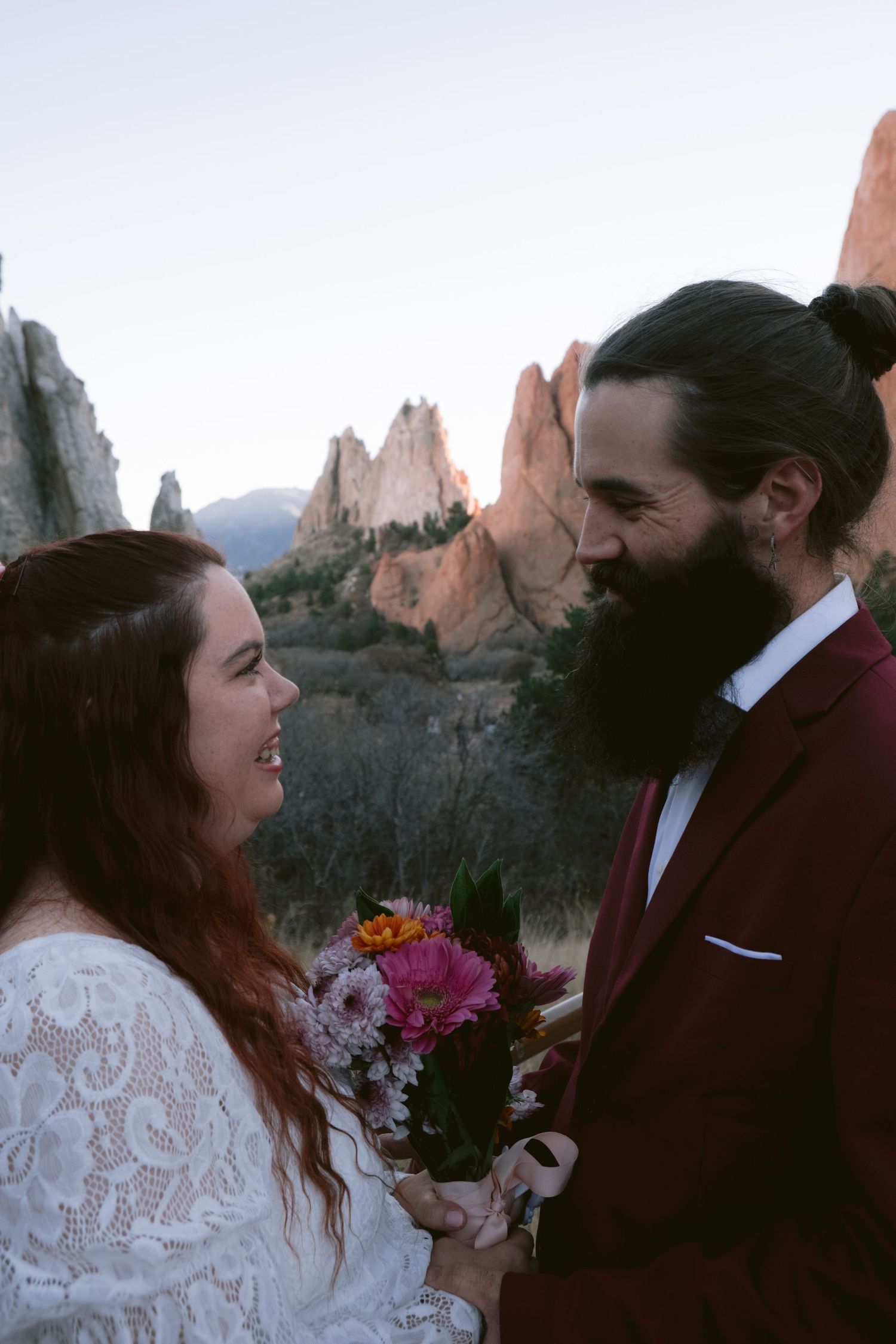 Newlyweds at their elopement at Garden of the Gods Park in Colorado, Springs, Colorado.