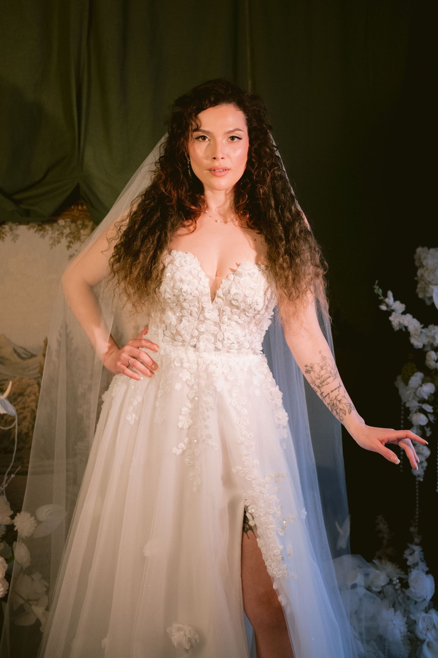 A bride posing in her veil