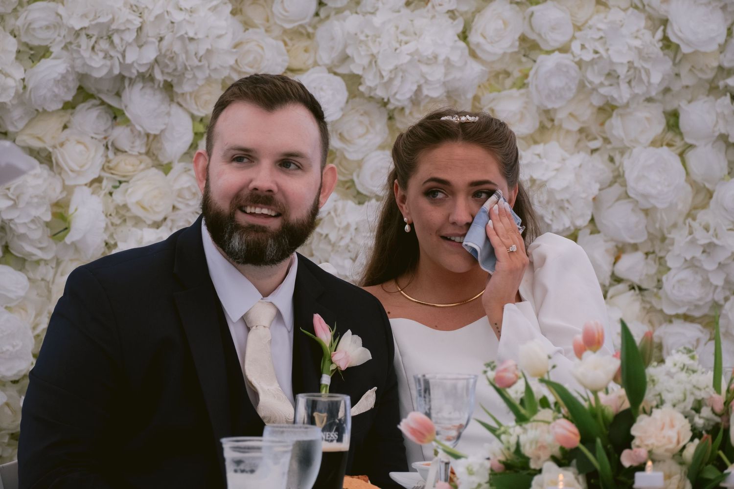 A newlywed couple at their wedding reception at the Sagamore Inn in Sandwich, MA, Cape Cod.