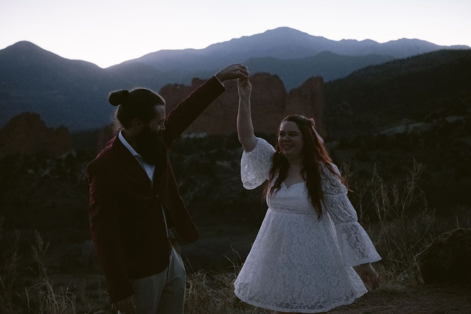 Blue hour photo from an elopement at Garden of the Gods Park in Colorado, Springs, Colorado.