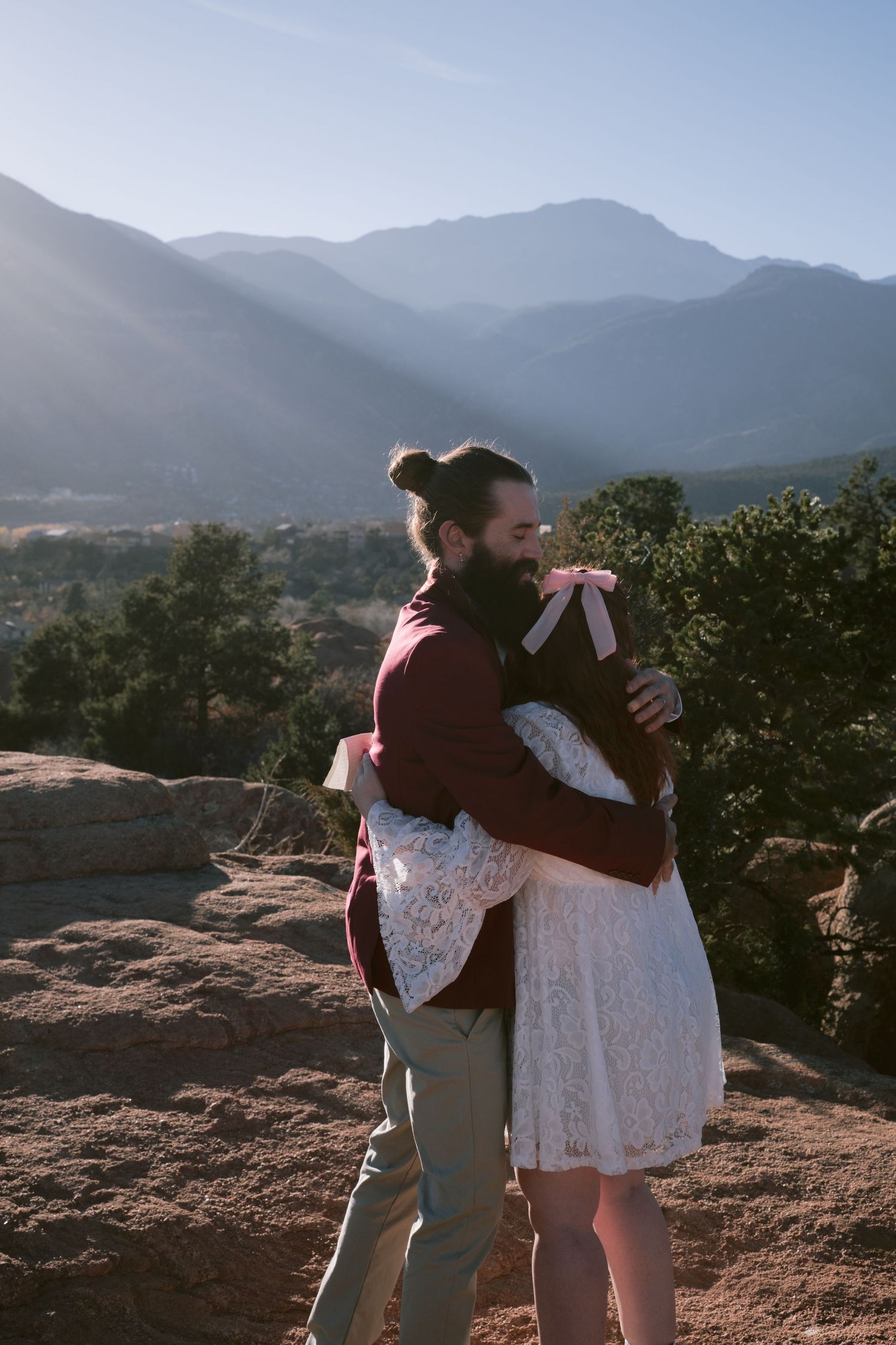 Newlyweds at their elopement at Garden of the Gods Park in Colorado, Springs, Colorado.