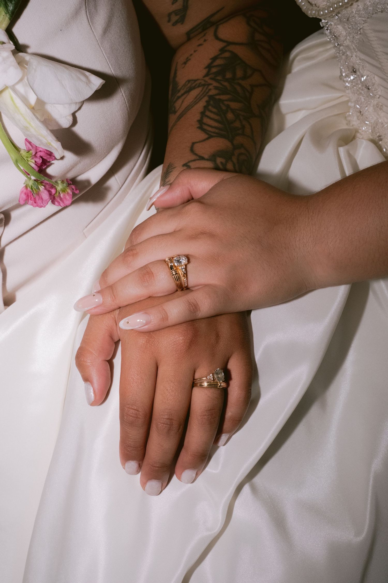 Two brides at their backyard wedding in Denton, TX