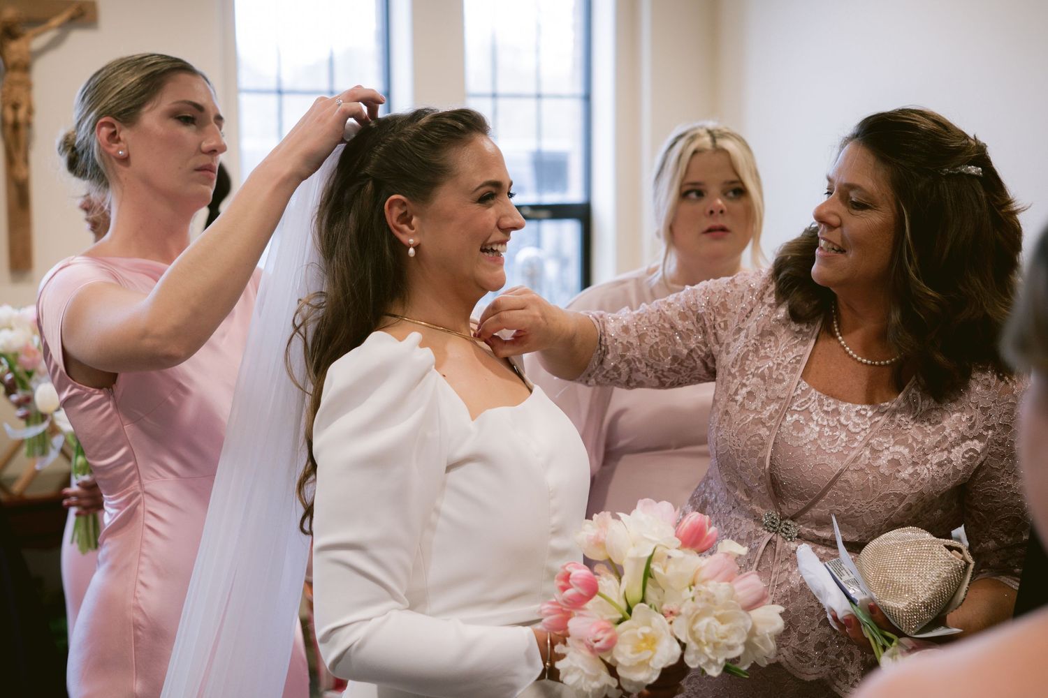 A bride after her wedding ceremony in Cape Cod.