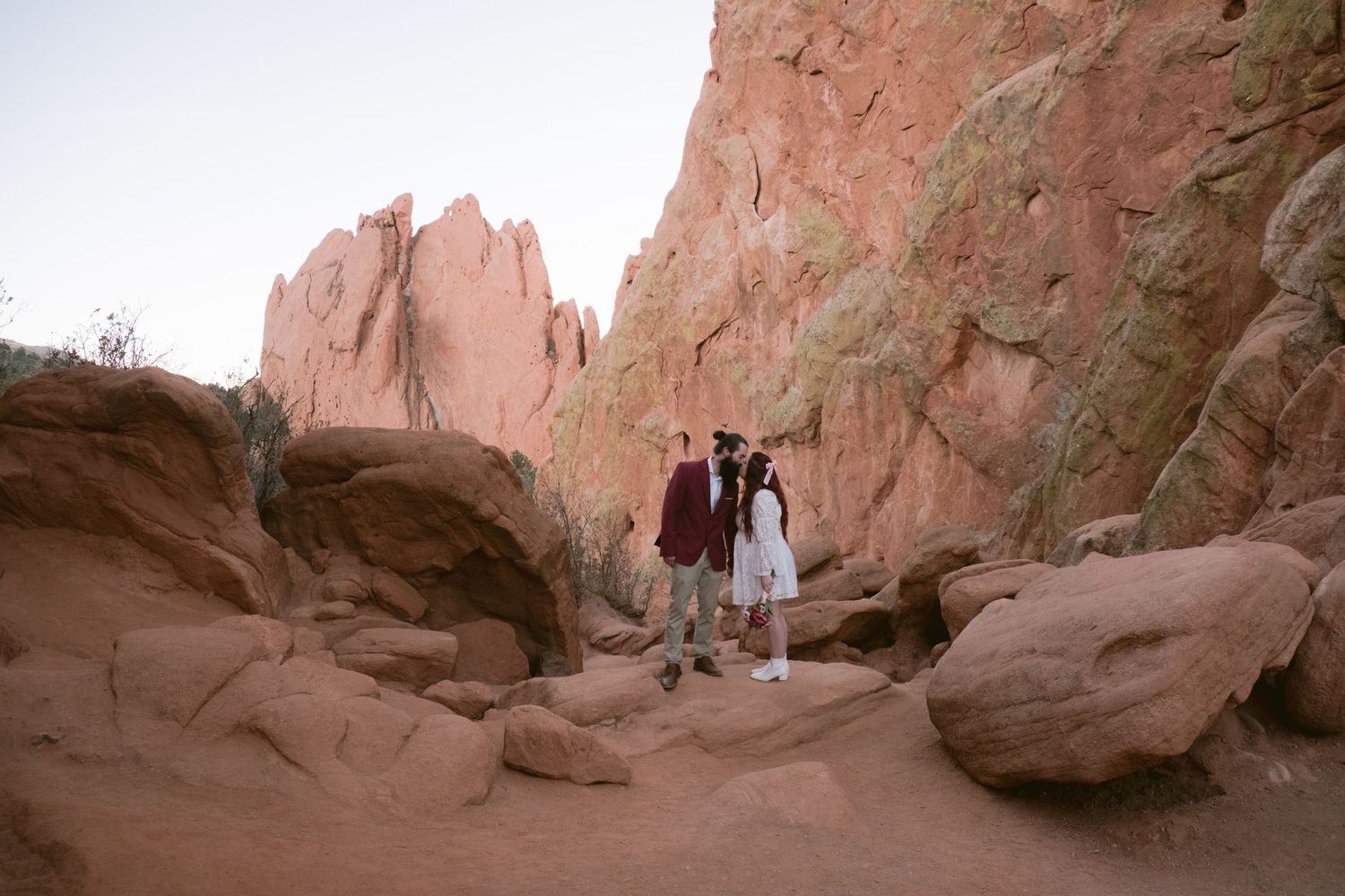 Newlyweds at their elopement at Garden of the Gods Park in Colorado, Springs, Colorado.