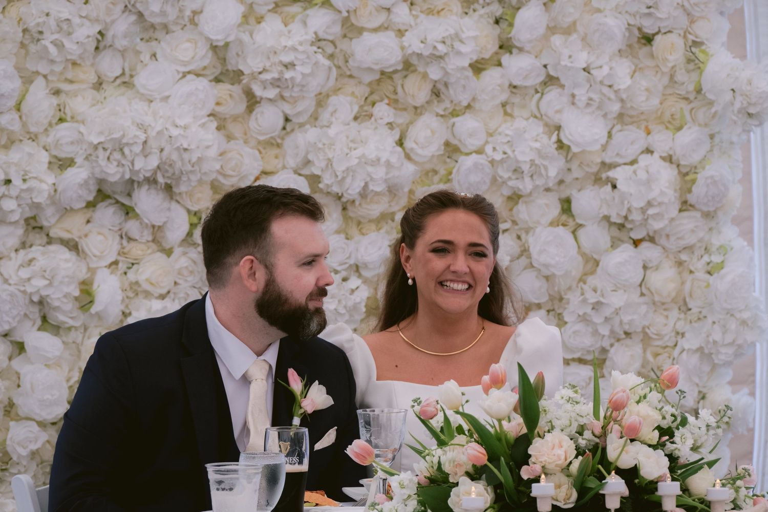A newlywed couple at their wedding reception at the Sagamore Inn in Sandwich, MA, Cape Cod.