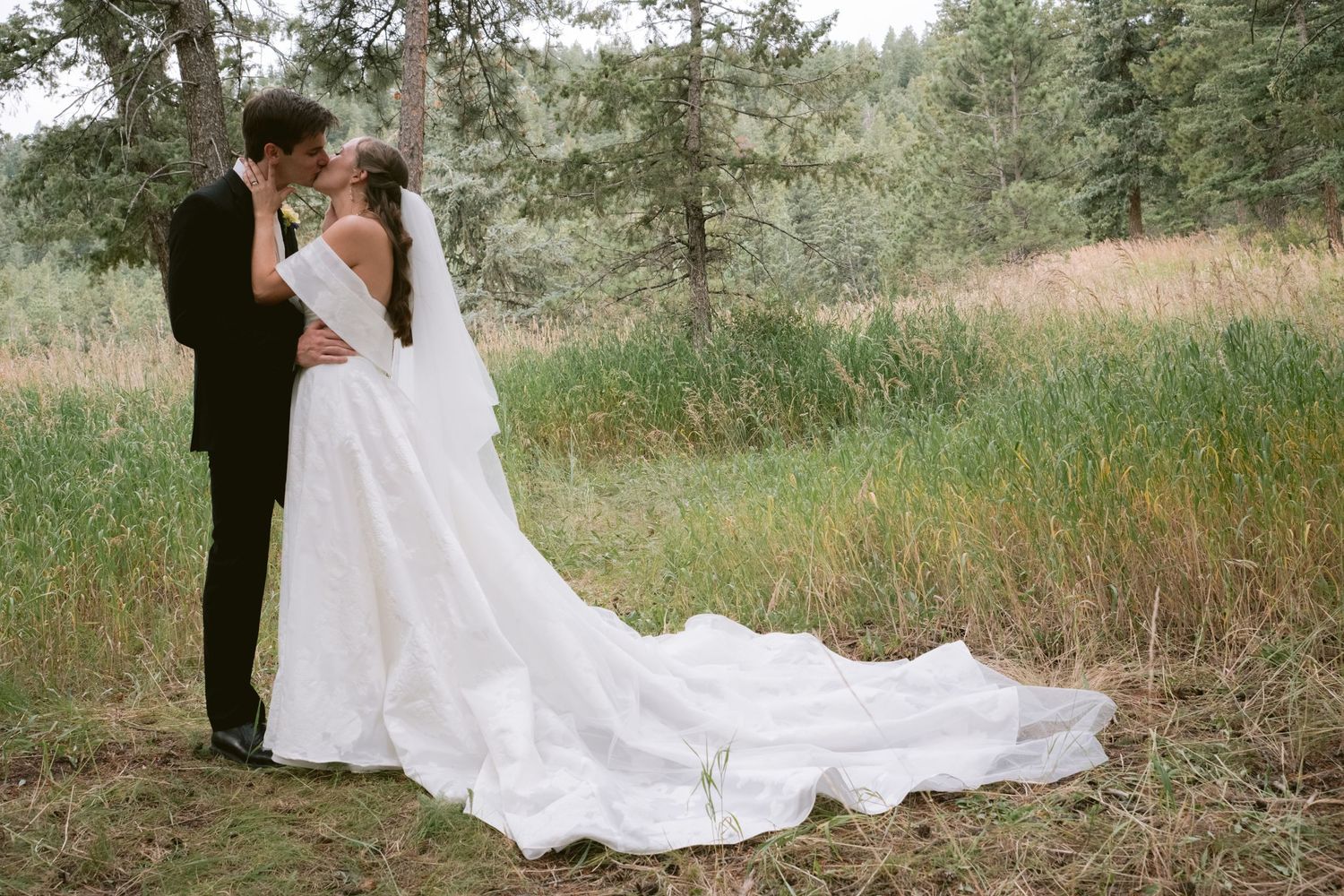 A newlywed couple at their wedding at Christie's of Genesee in Golden, Colorado.