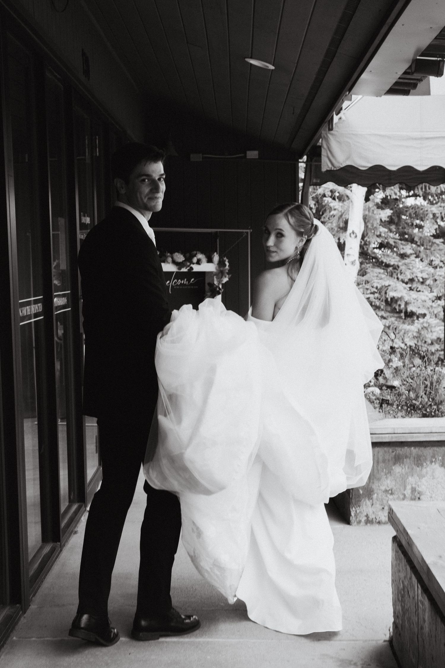 A newlywed couple at their wedding at Christie's of Genesee in Golden, Colorado.