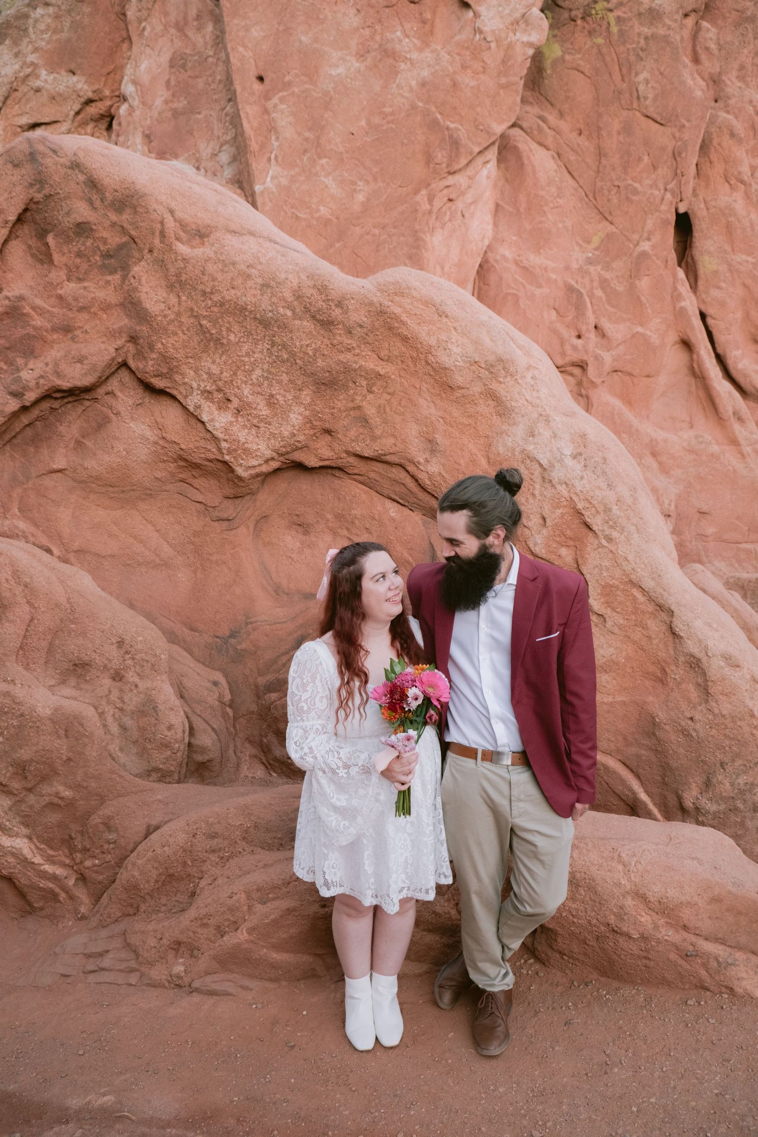 Newlyweds at their elopement at Garden of the Gods Park in Colorado, Springs, Colorado.