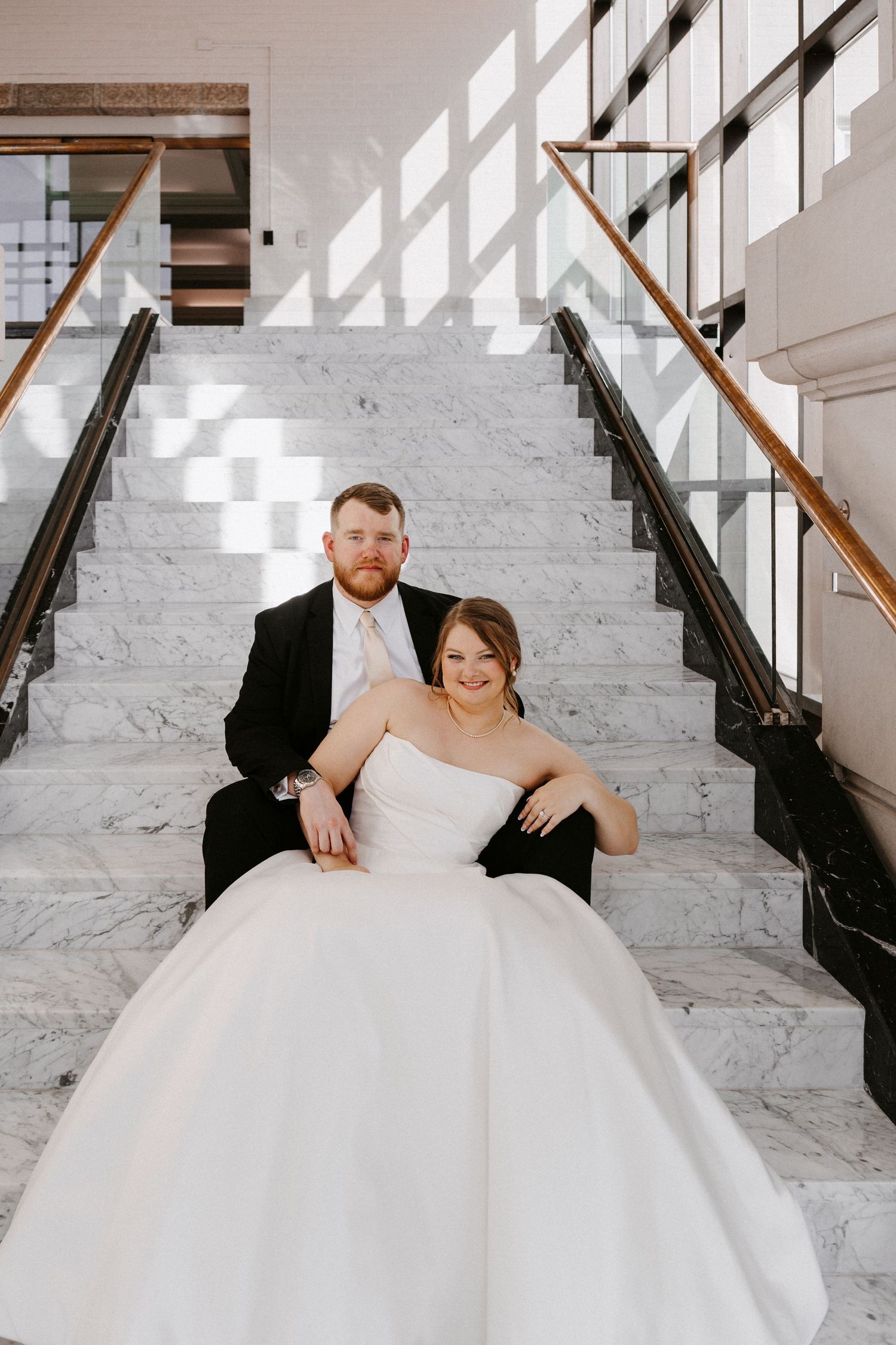 bride and groom Leo Ballroom Omaha wedding portraits