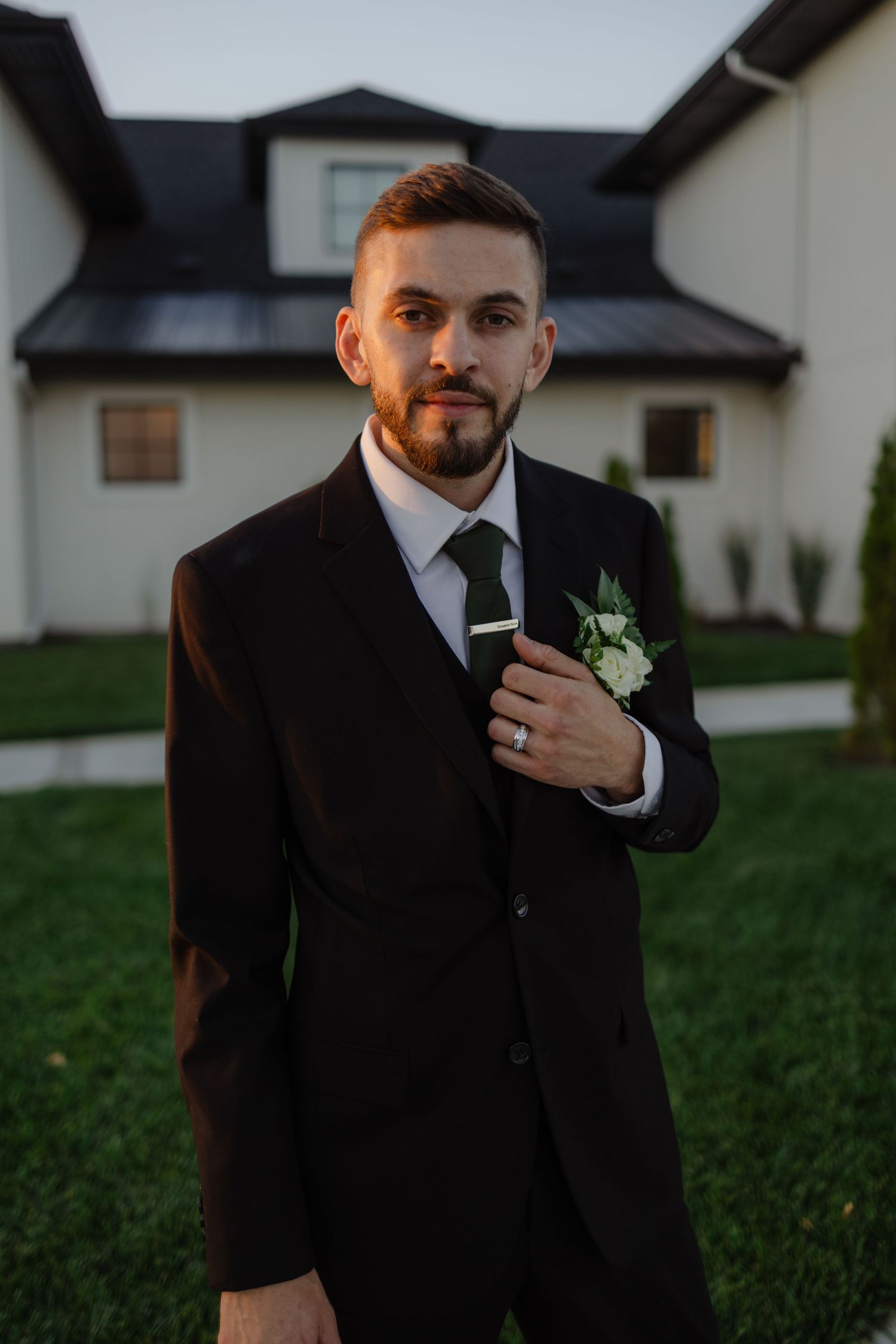 Groom headshot at The Acreage in Palmyra Nebraska for a fall wedding.