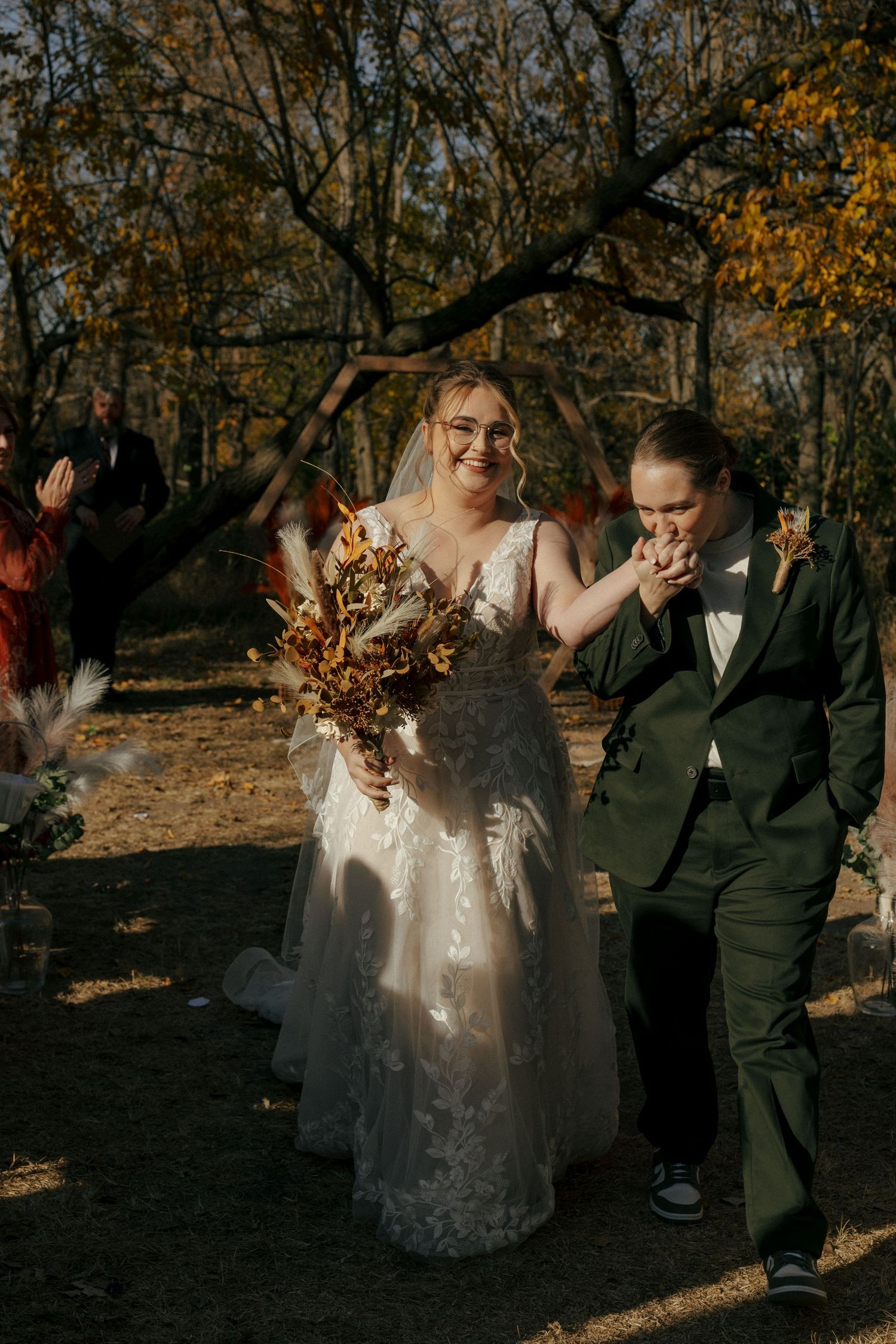 Nebraska wedding LQBTQ couple at  Falconwood Park in Bellevue Nebraska.