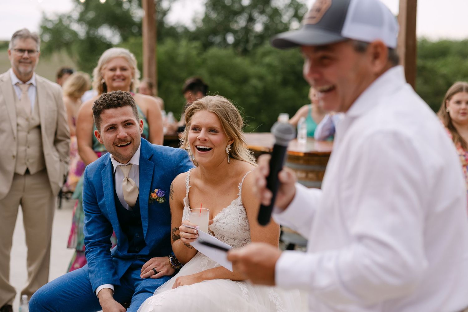Candid speeches during Nebraska barn wedding reception at Sparks Barn