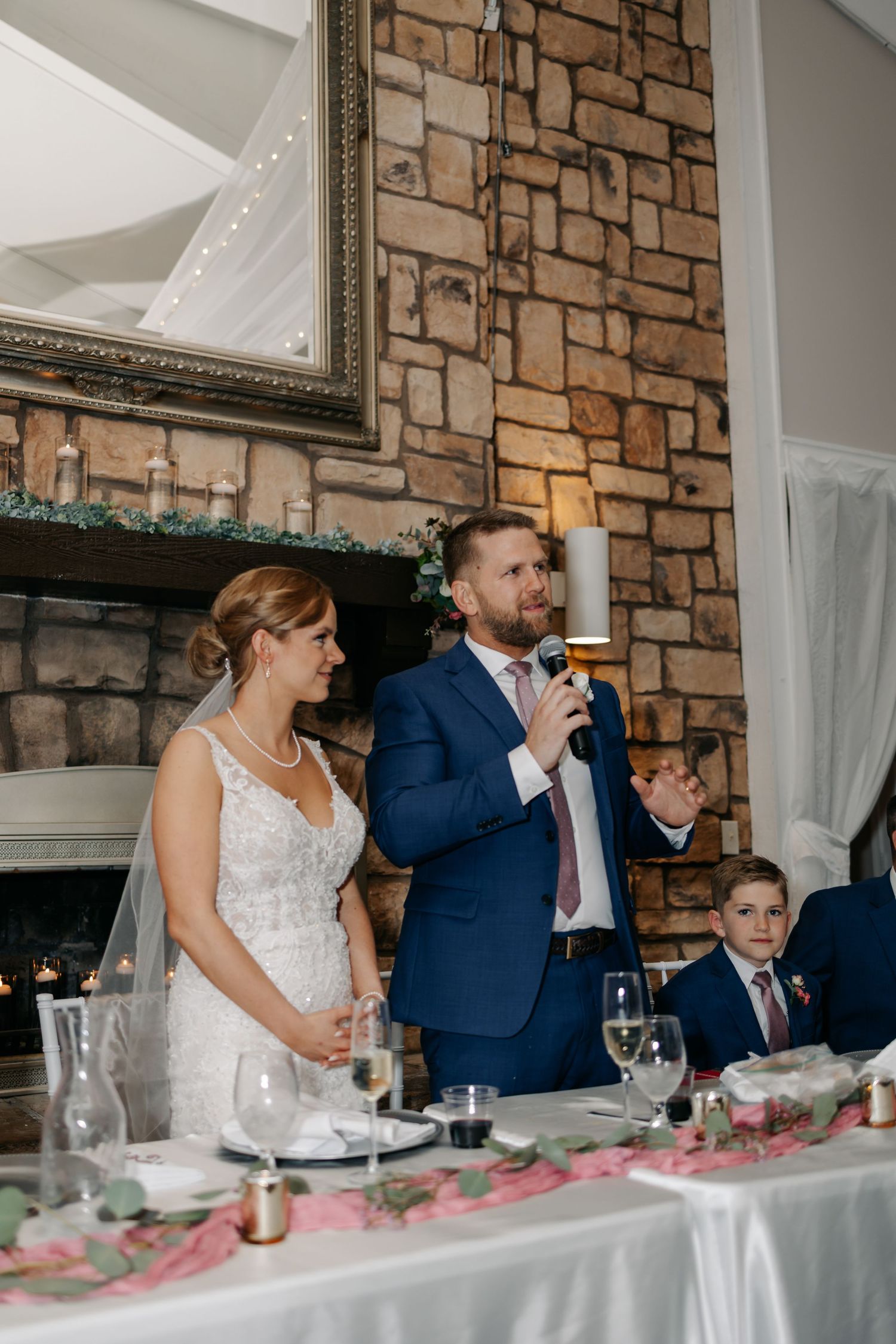 Elegant wedding reception setup at Villa Aletta all-inclusive venue in Omaha, Nebraska.
