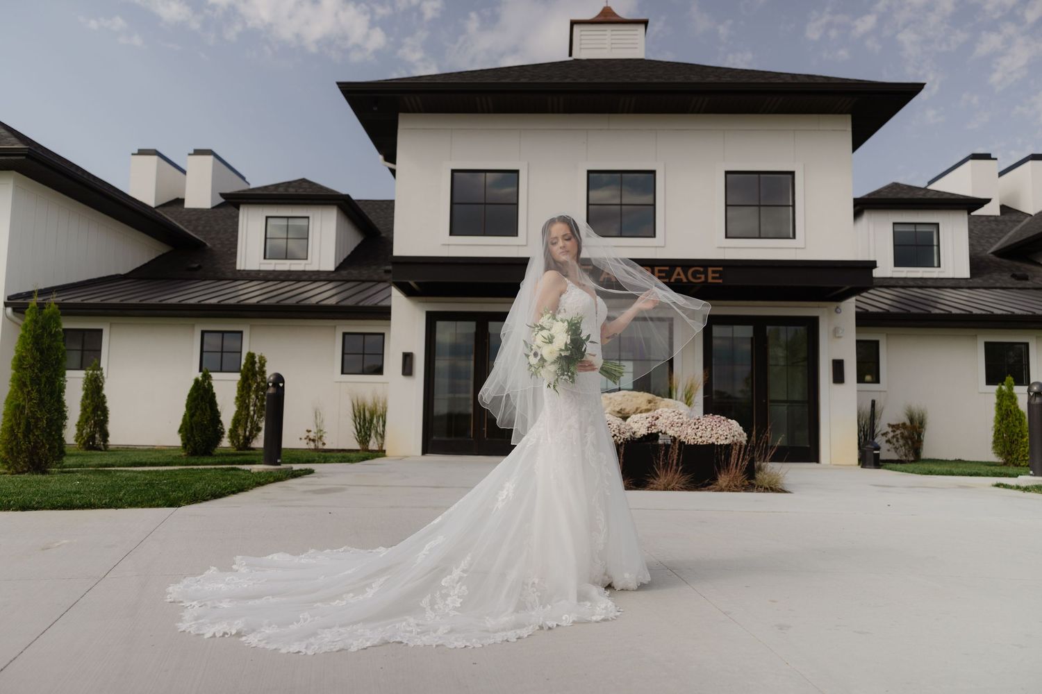 Elegant Bride Portrait at The Acreage in Palmyra Nebraska for a fall wedding.