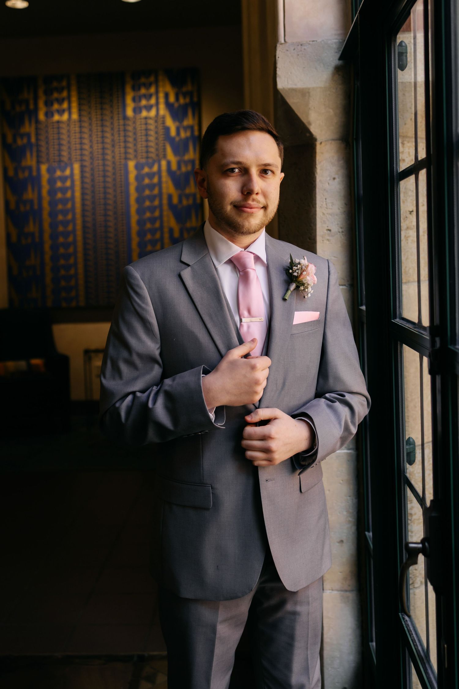 Catholic wedding venue in Lincoln Nebraska. groom portrait