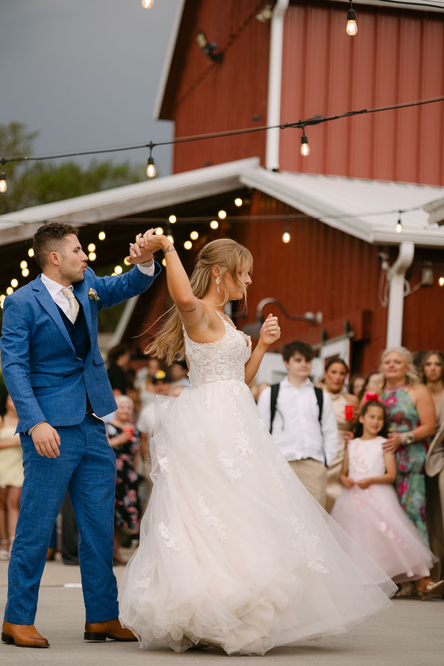 Bride and groom first dance at Sparks Barn Nebraska wedding reception