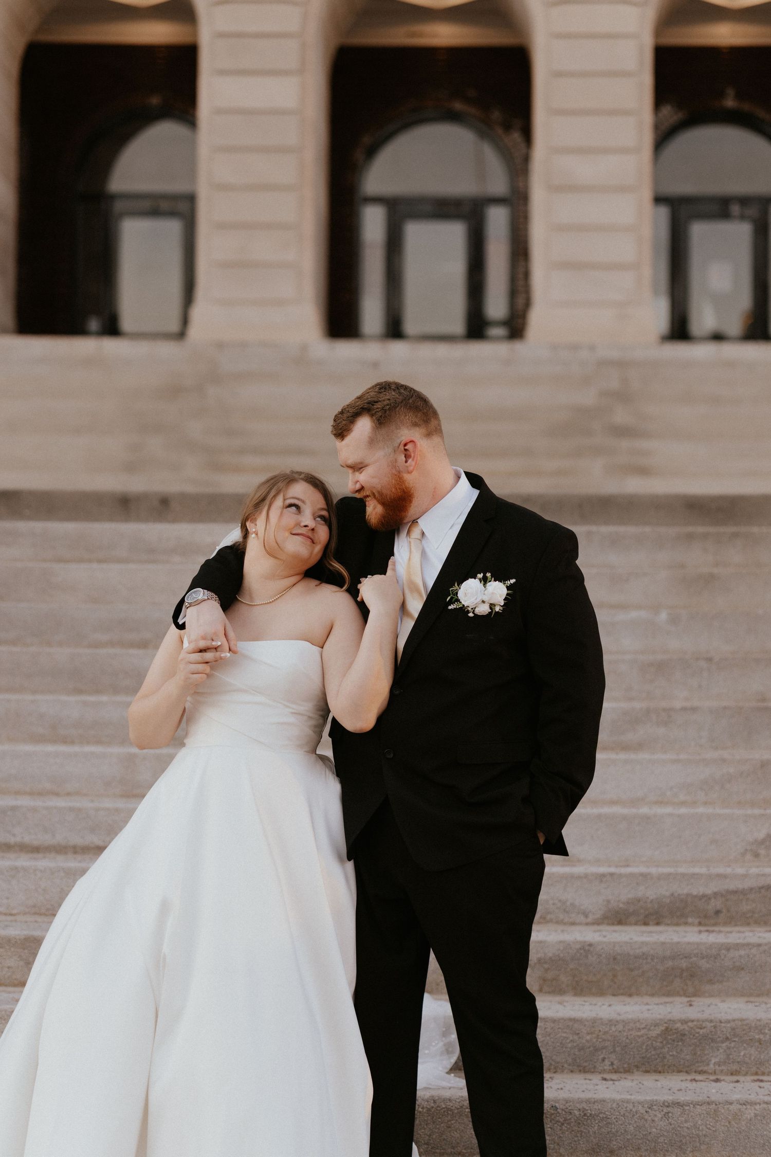 Omaha Nebraska wedding photographer sunset portraits Central High School