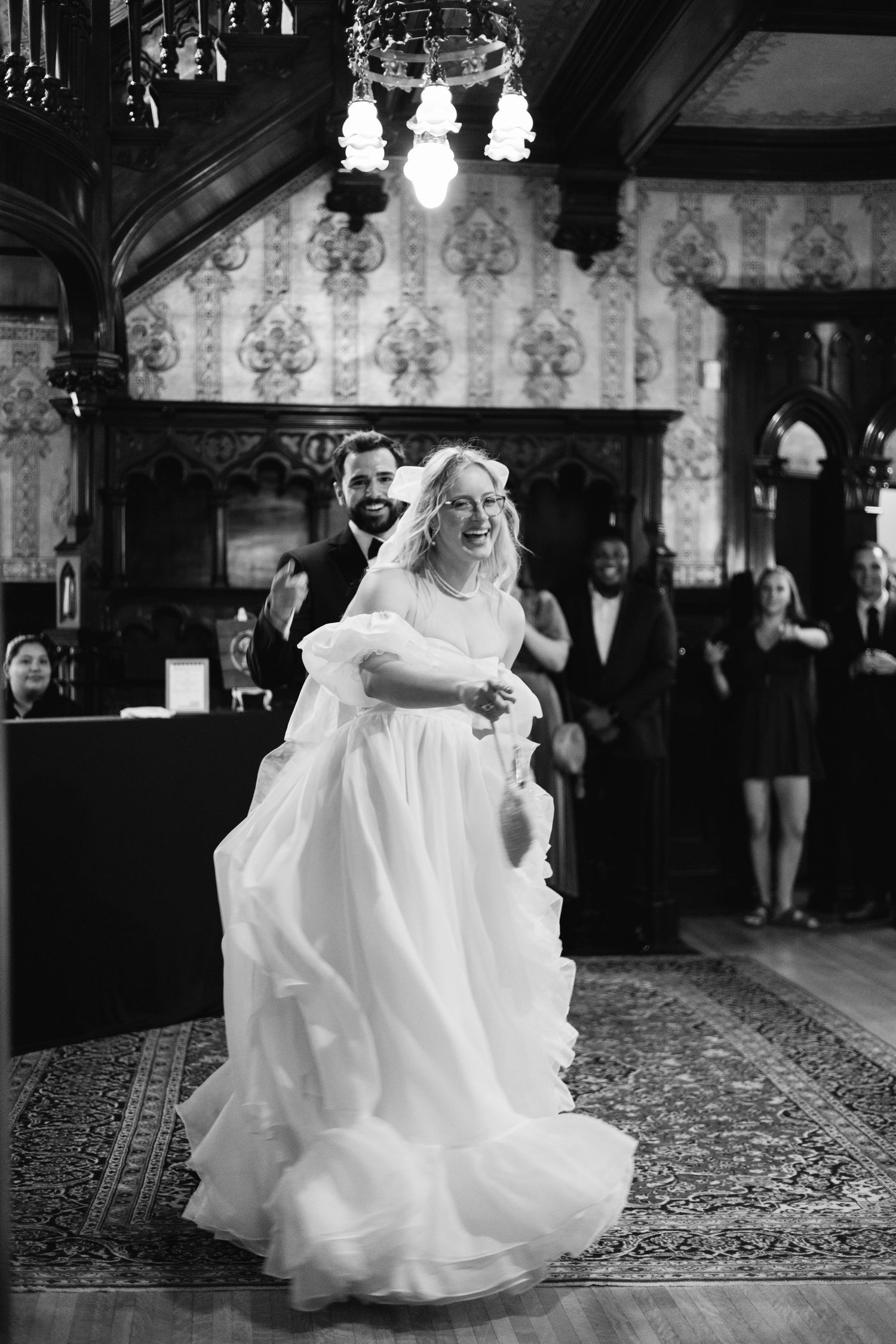 Joslyn Castle and Gardens- Omaha Nebraska, Wedding Photography, candid reception black and white image.