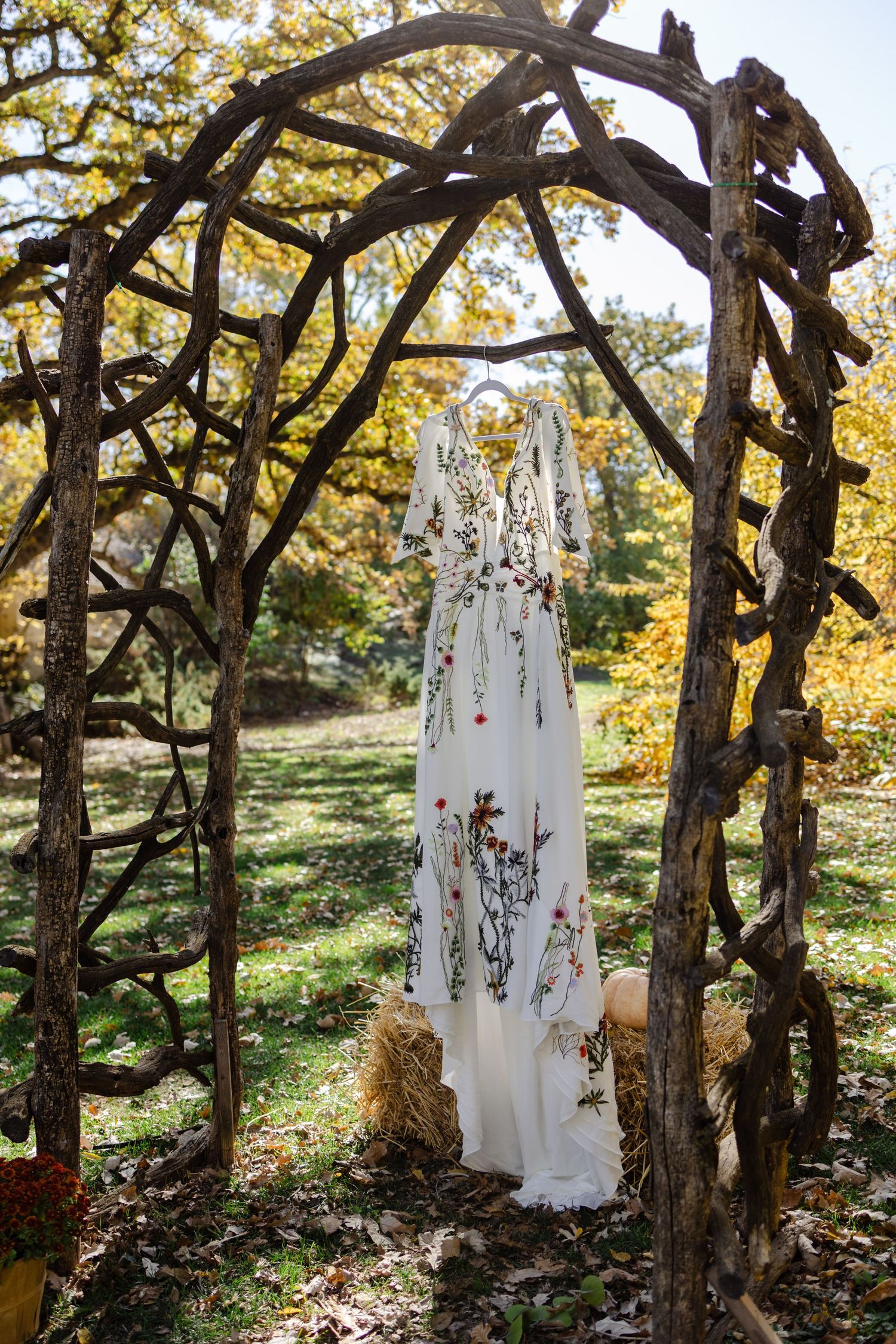 wedding dress at Lilac Hill wedding venue Louisville Nebraska fall wedding photography Omaha Nebraska