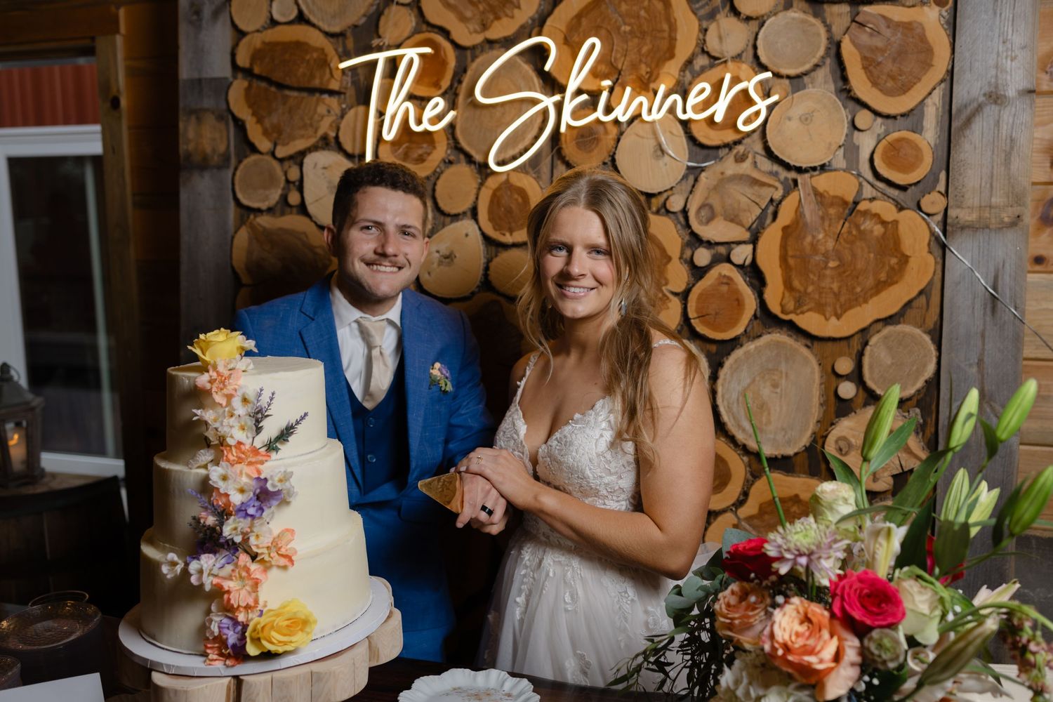 Homemade wedding cake by Skinner Sweets at Sparks Barn Nebraska wedding