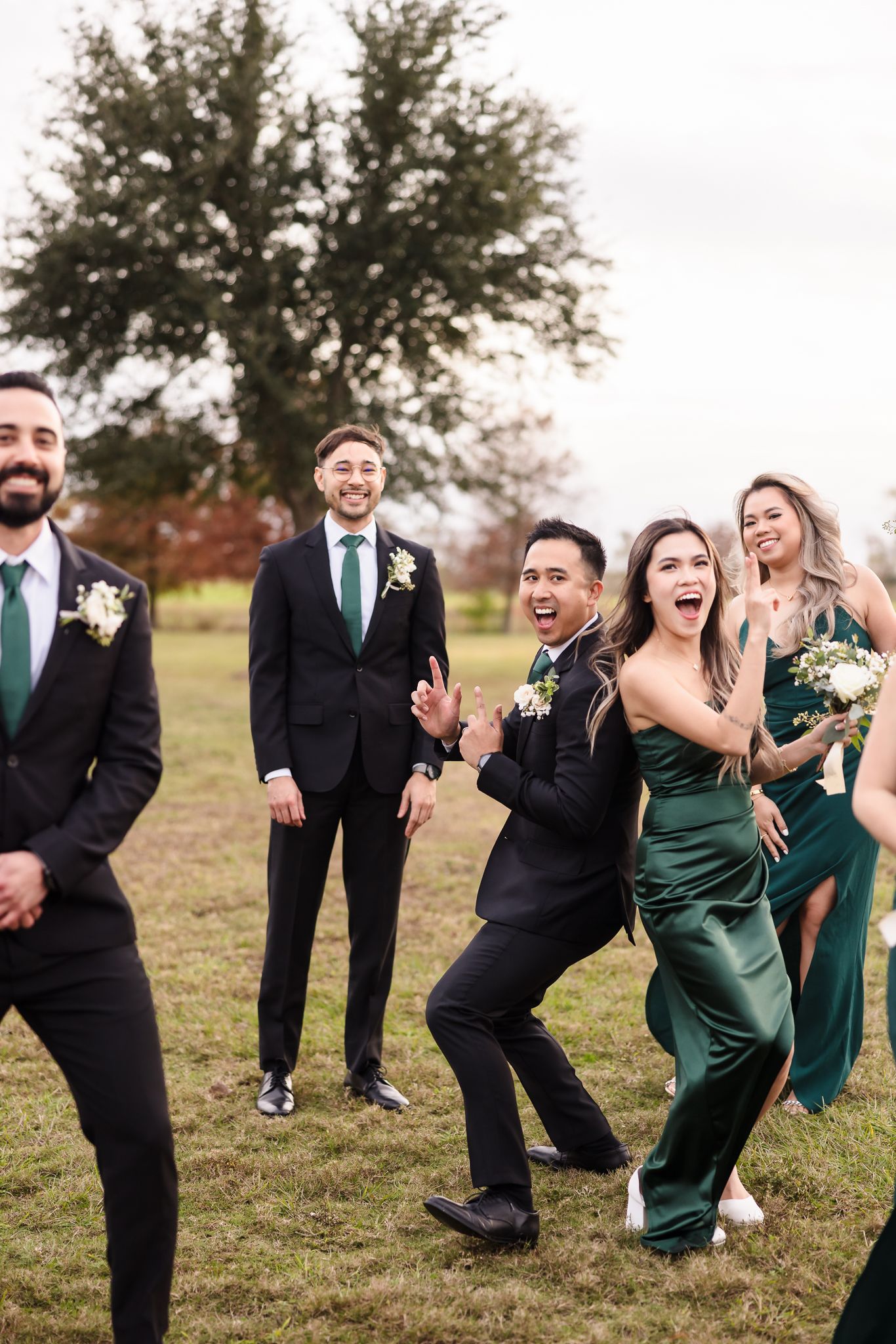 Bridal party portrait outdoors in Houston