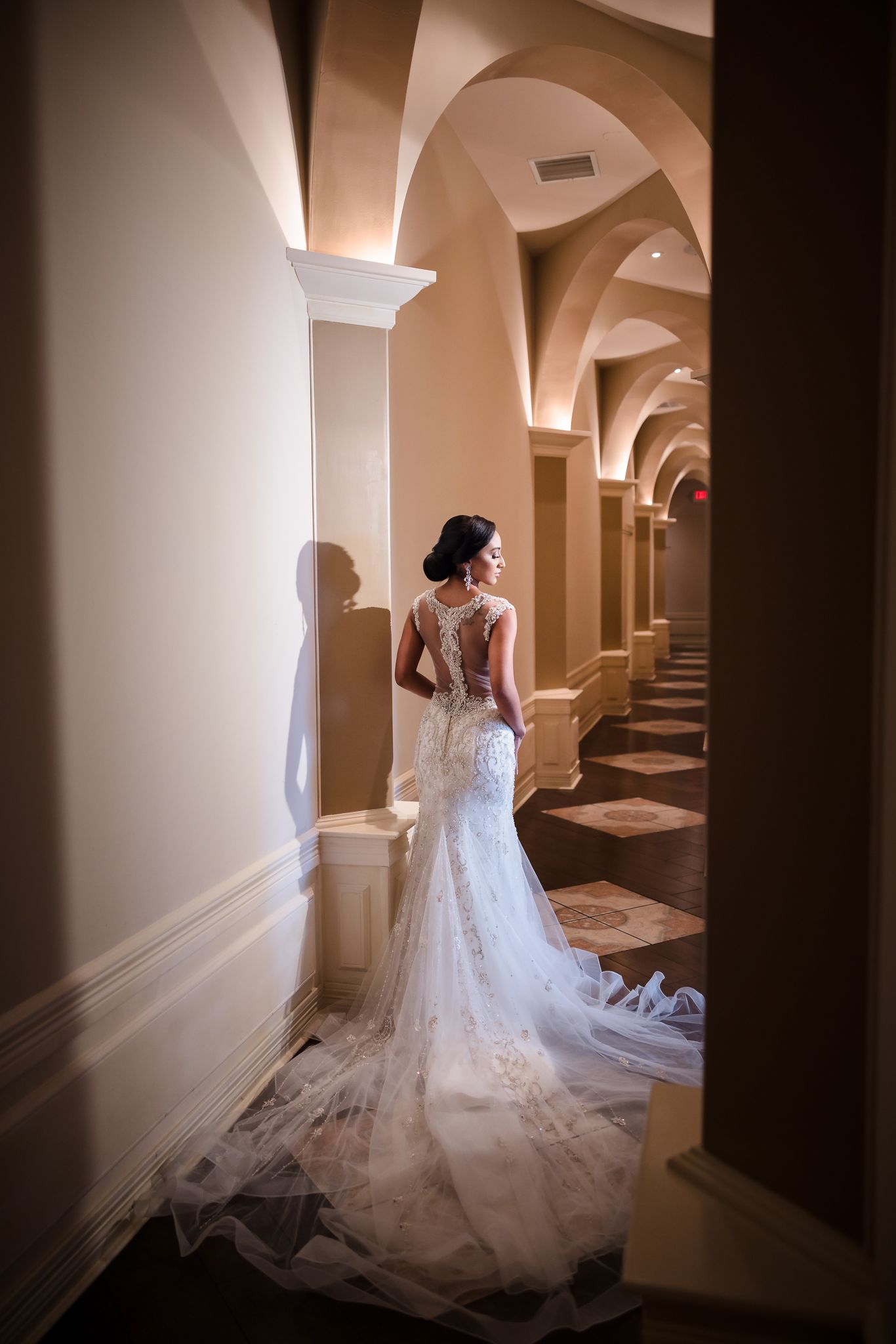 Bride in elegant lace wedding dress Houston