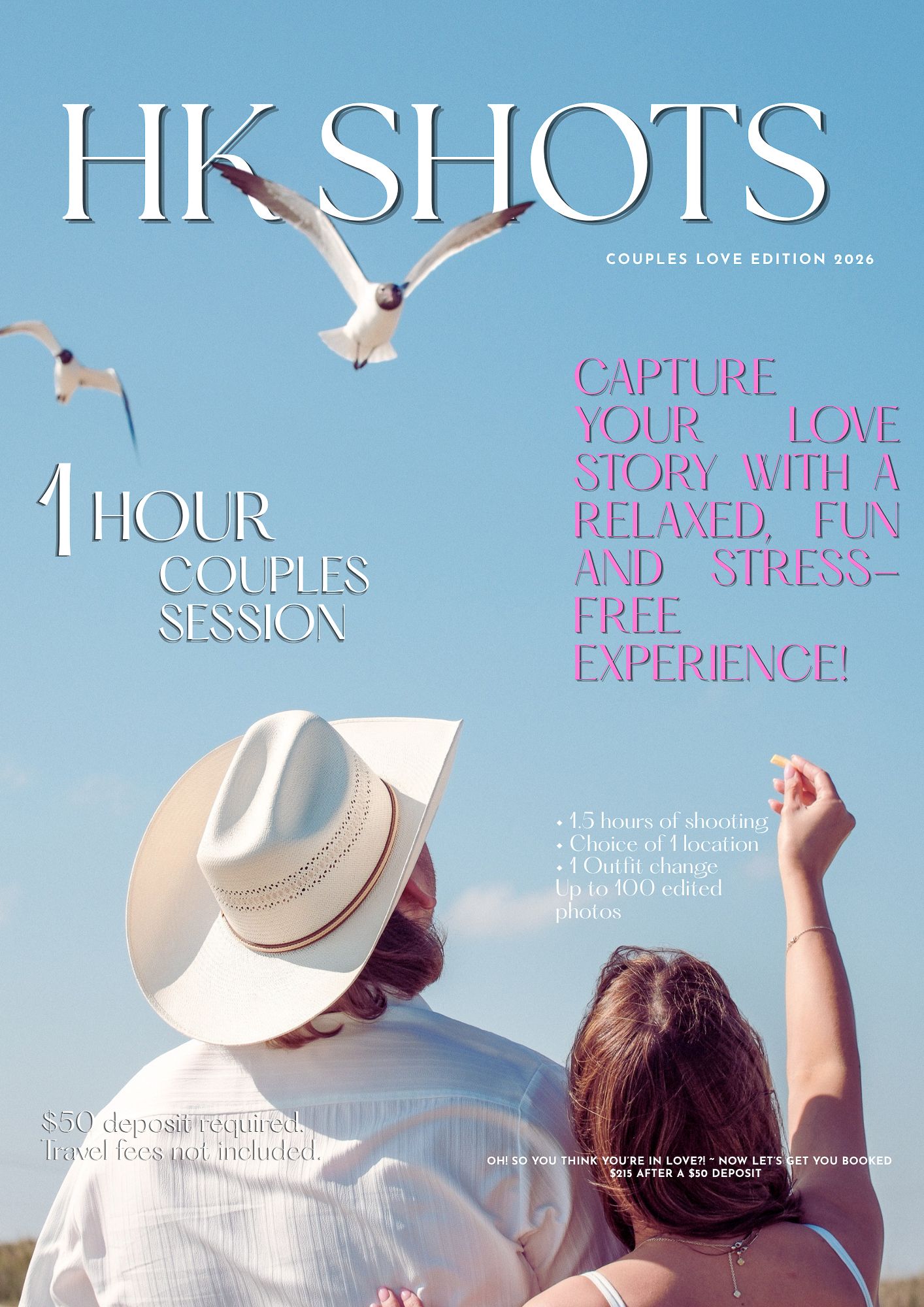 HK Shots couples photography package magazine cover featuring romantic beach photo session.