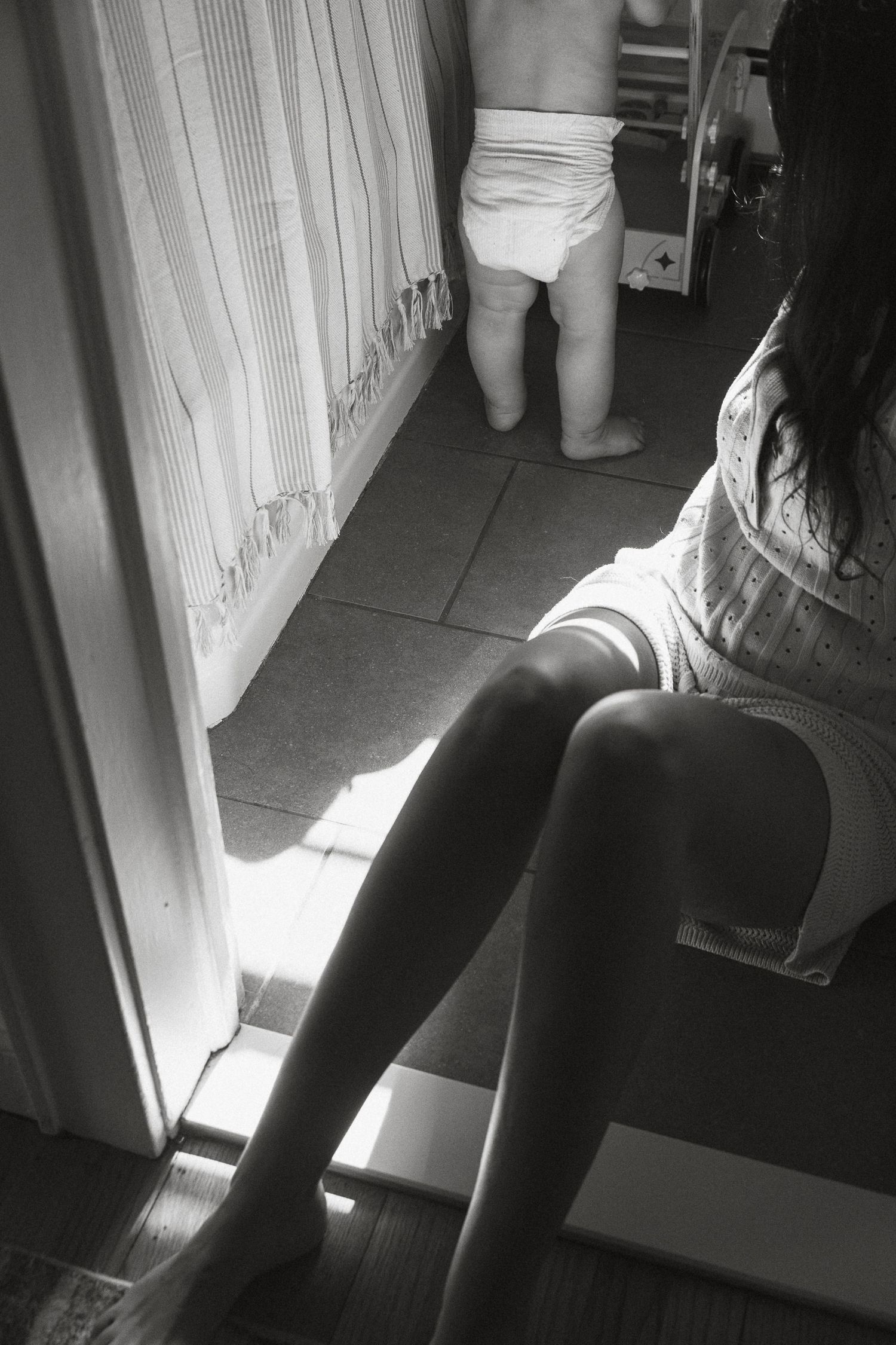 Black and white photos showing shadows and light through window blinds.