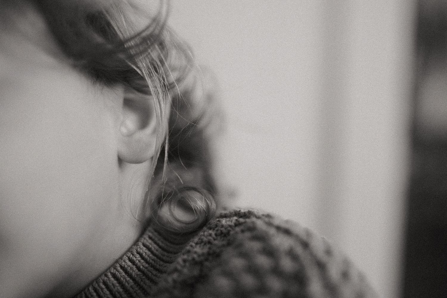 Close-up black and white artistic portrait shots.