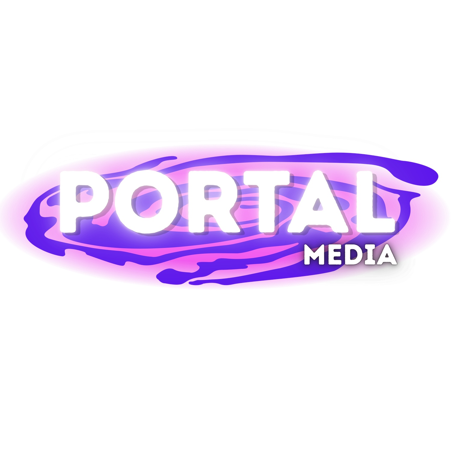 Portal Media logo featuring white bold text with purple watercolor splash design on white background.
