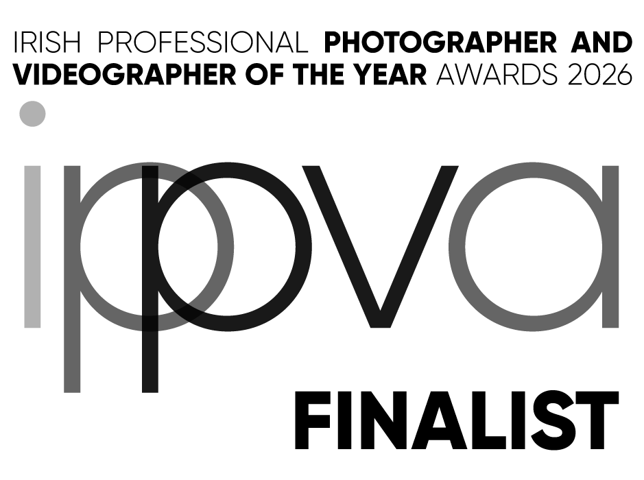 Black and white banner design showing text 'Irish Professional Photographer and Videographer of the Year Awards 2026 Finalist'.