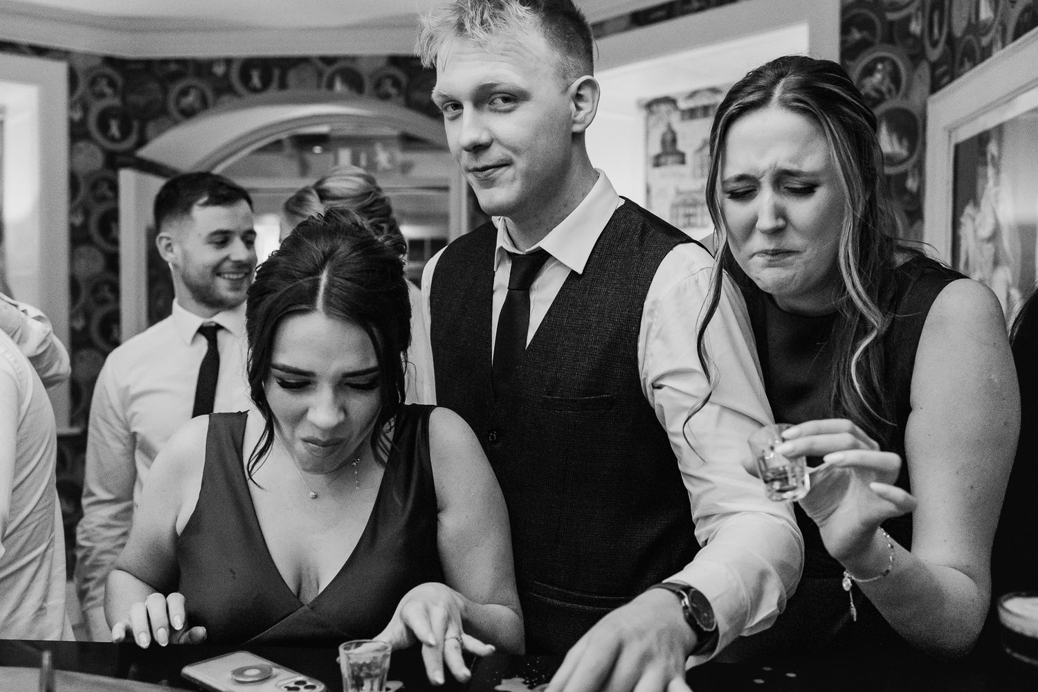 Guests gathered around watching having Fun during Fallon & Byrne wedding.